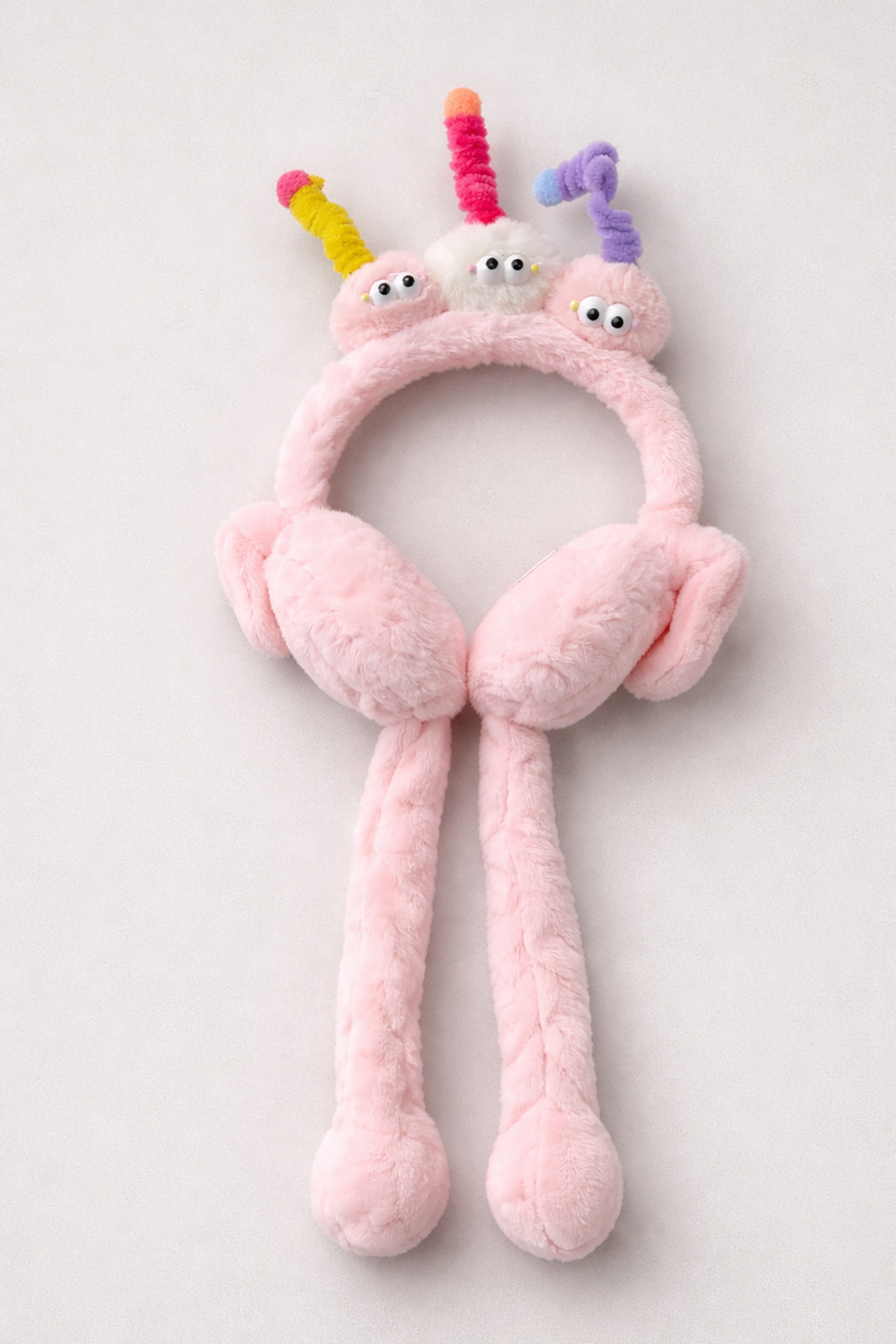 Pembe Renk Canavar Figürlü Kulakları Oynayan Peluş Kulaklık