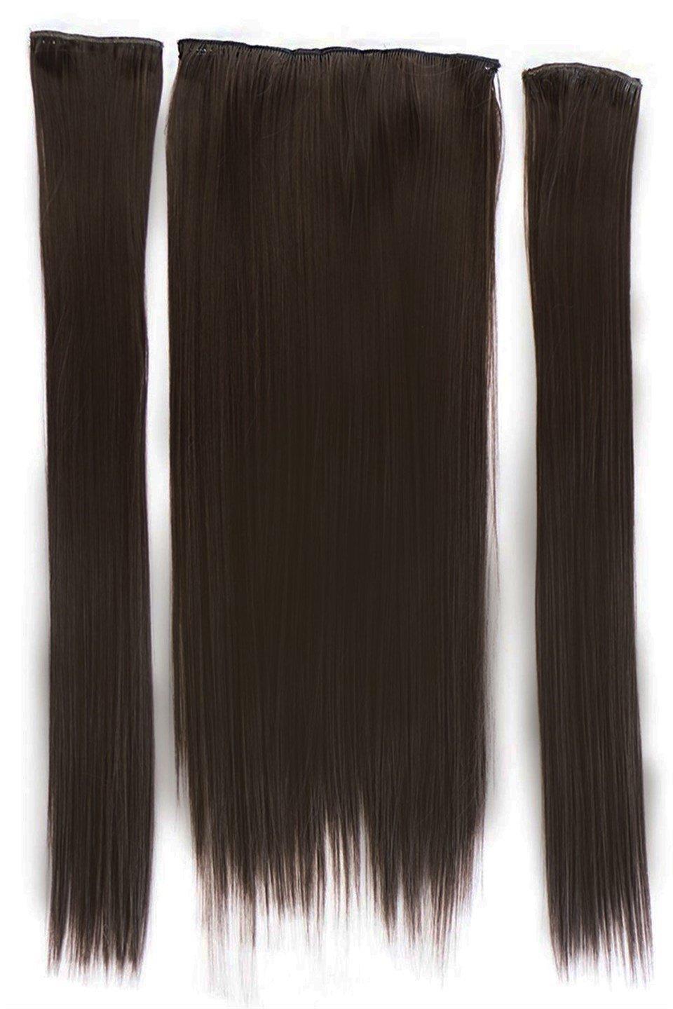 Isıya Dayanıklı Yıkanabilir Yarımay Çıt Çıt Saç - HT4A - Kahverengi - Düz - 60 Cm - 110 Gr + 2 Adet Yan Çıt Çıt Saç (Duygu)