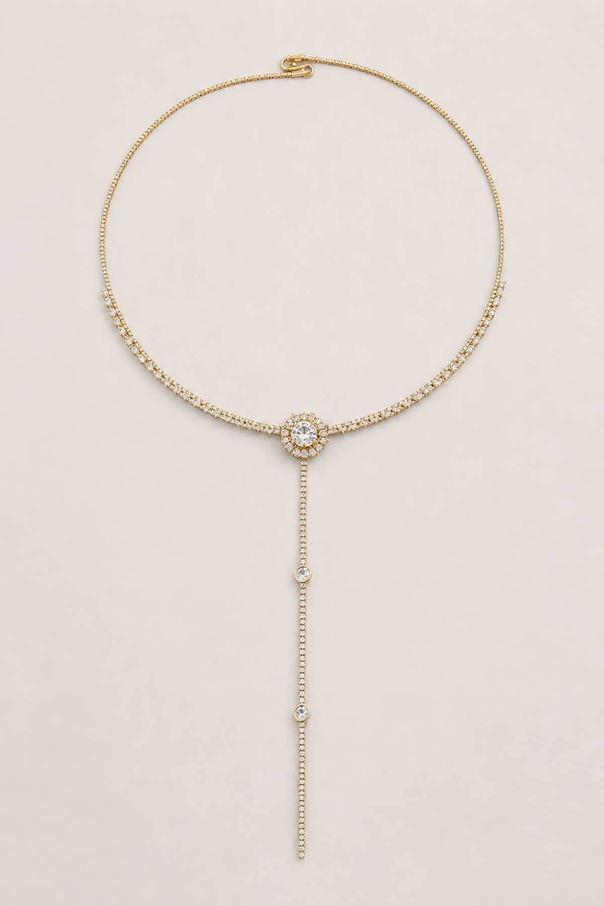 Altın Renk Taş Detaylı 14K Altın Kaplama Vip Choker Kolye