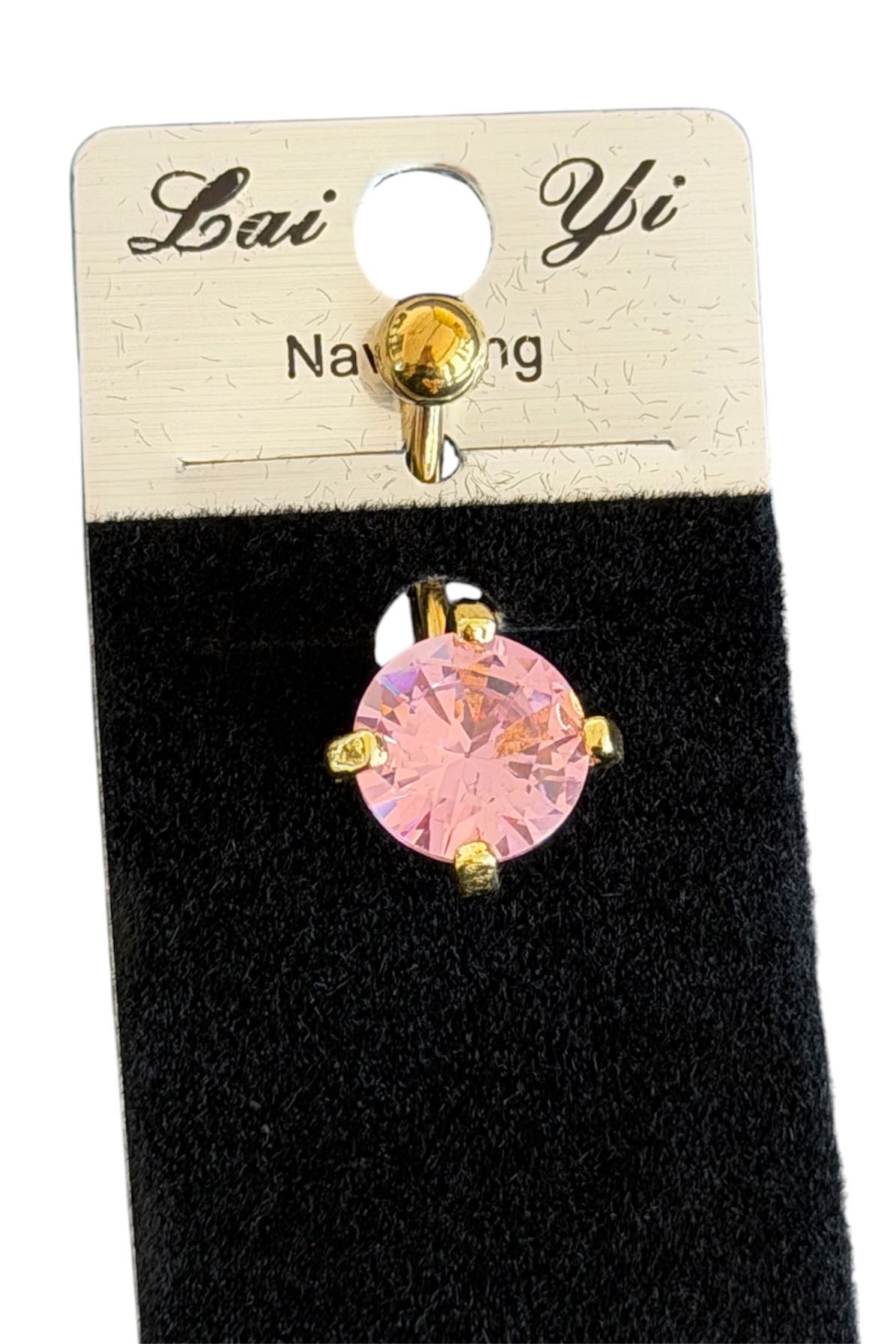 Altın Renk Pembe Taşlı Cerrahi Çelik Göbek Piercing
