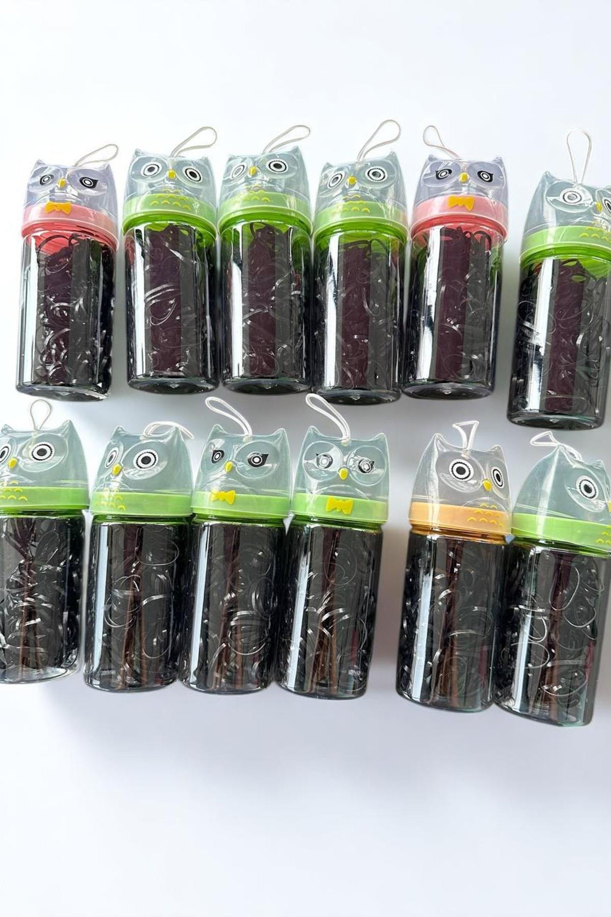 12li Baykuş Figürlü Siyah Renk Perma Lastik Toka Set