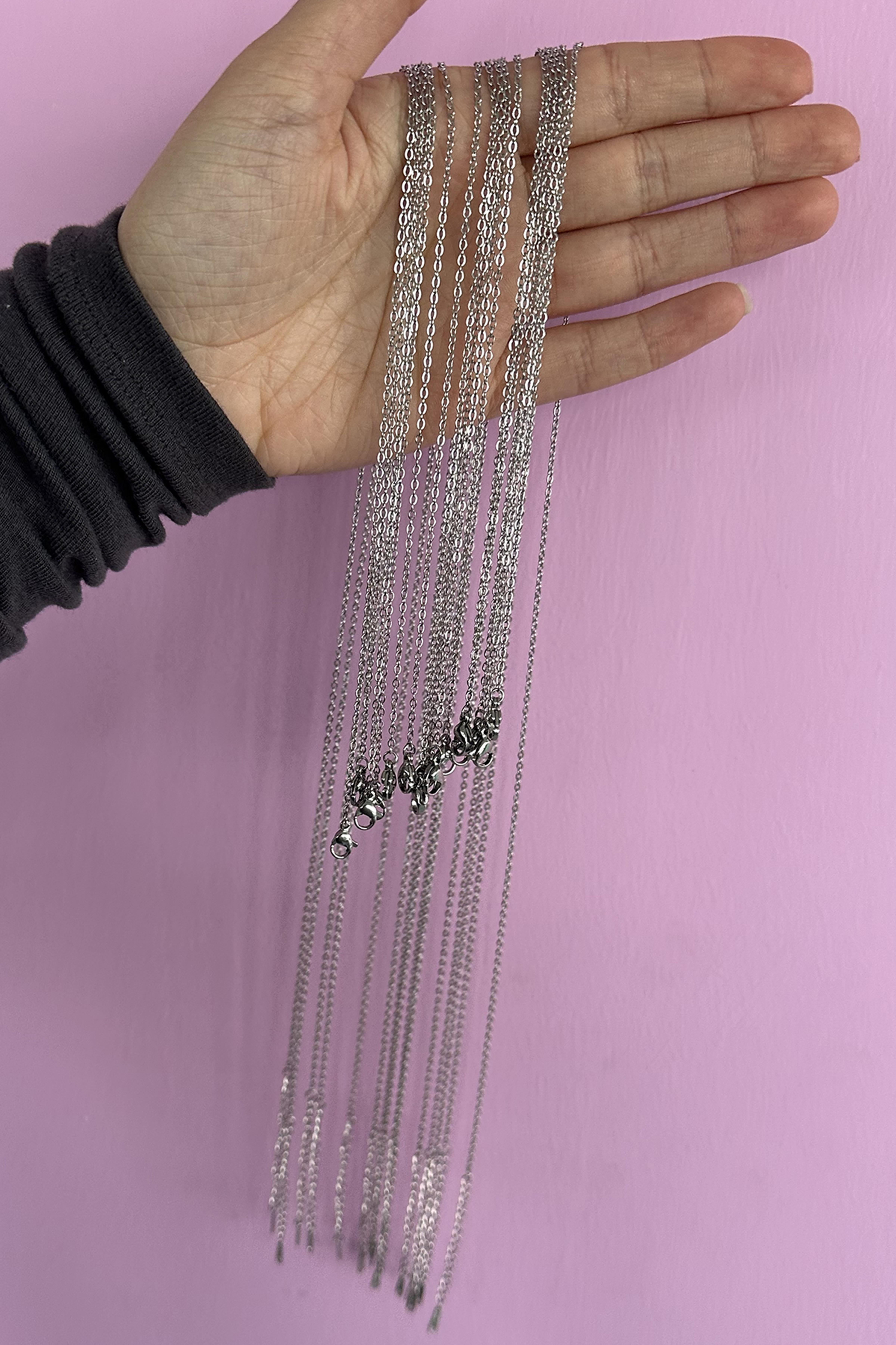 12li Gümüş Renk Çelik Zincir Kolye 