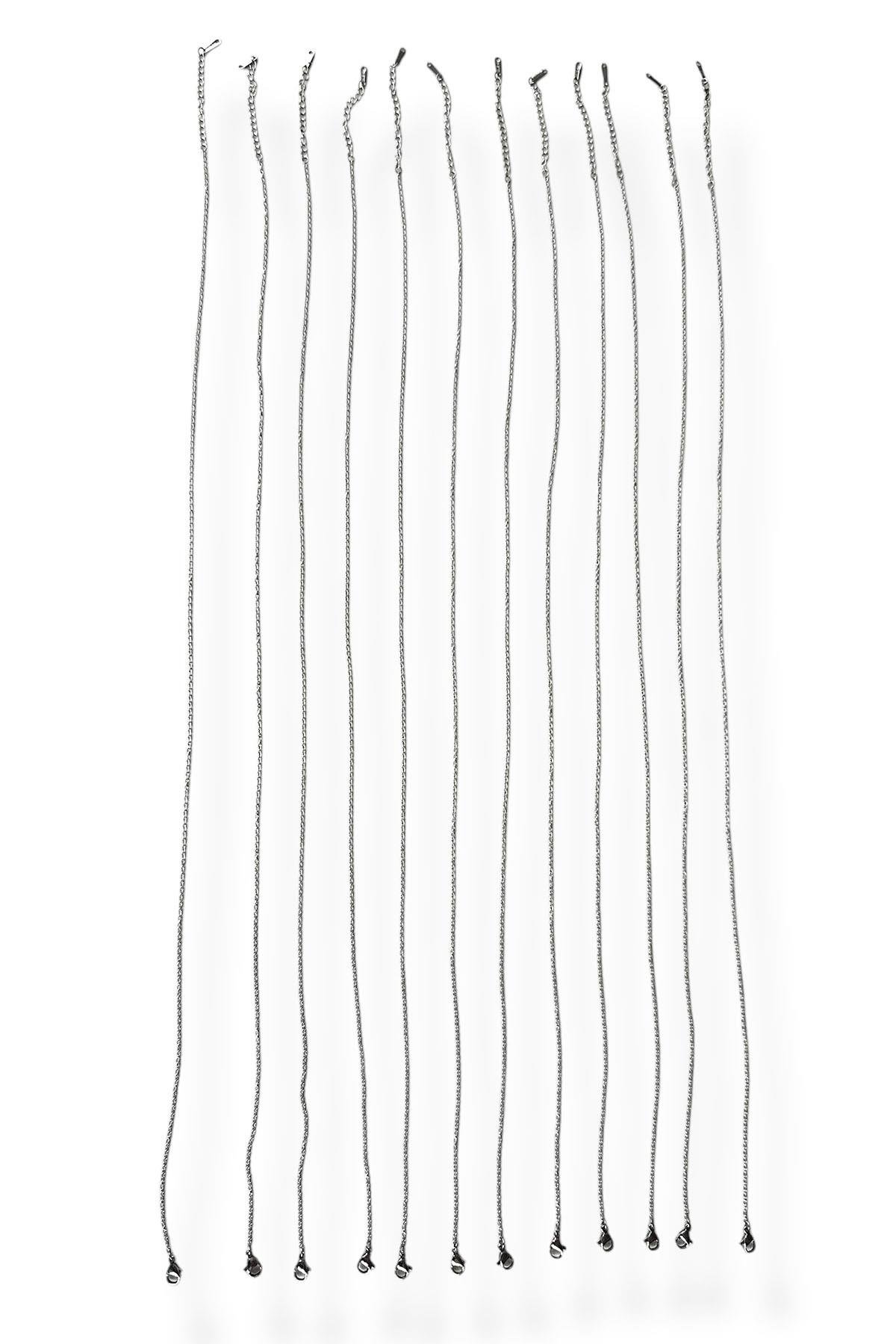 12li Gümüş Renk Çelik Zincir Kolye 