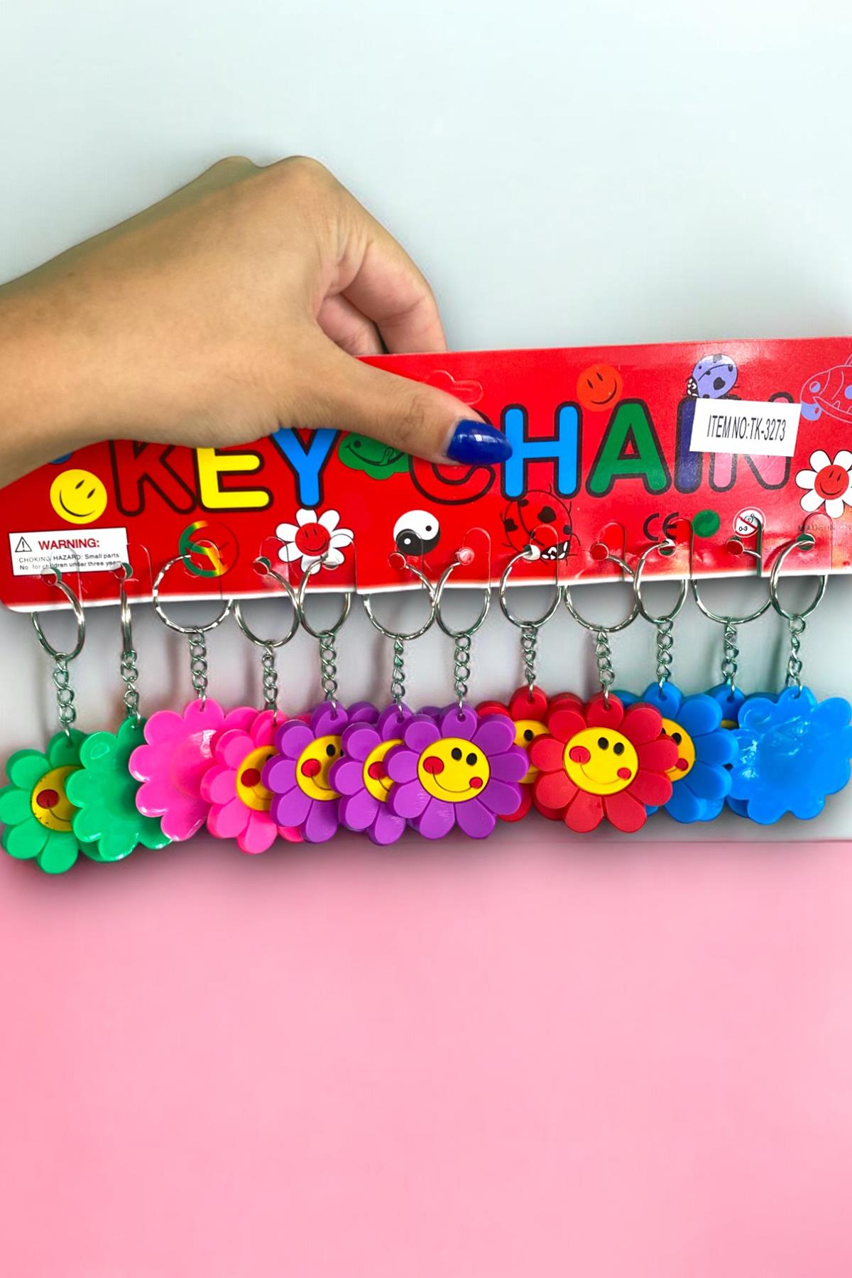 12li Karışık Renk Çiçek Figürlü Anahtarlık Set