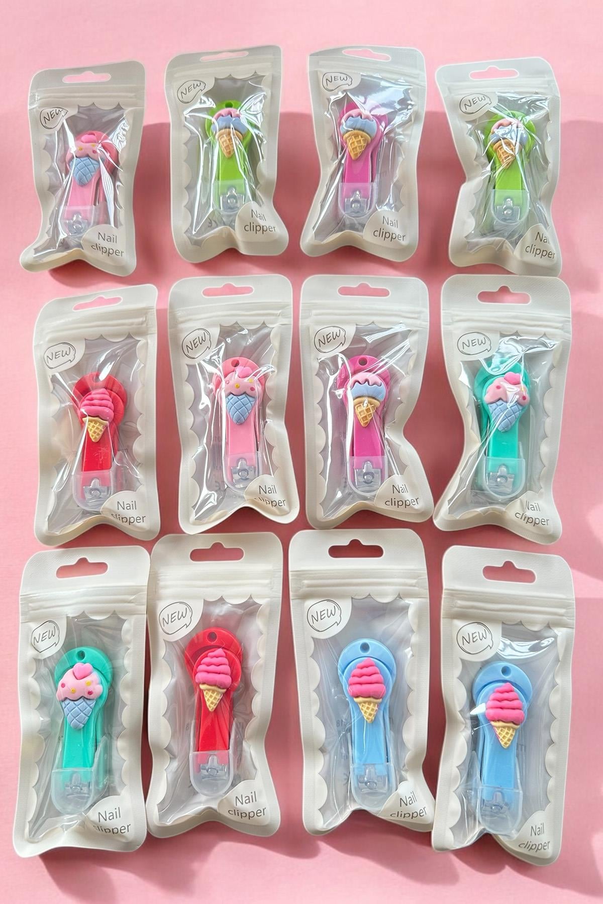 12li Karışık Renk Dondurma Figürlü Tırnak Makası Set
