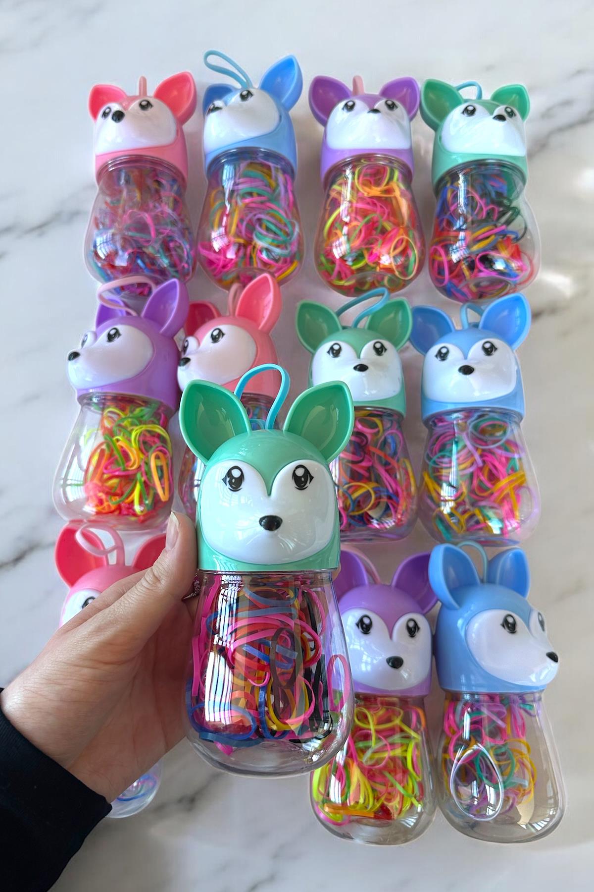 12li Karışık Renk Köpek Figürlü Lastik Toka Set