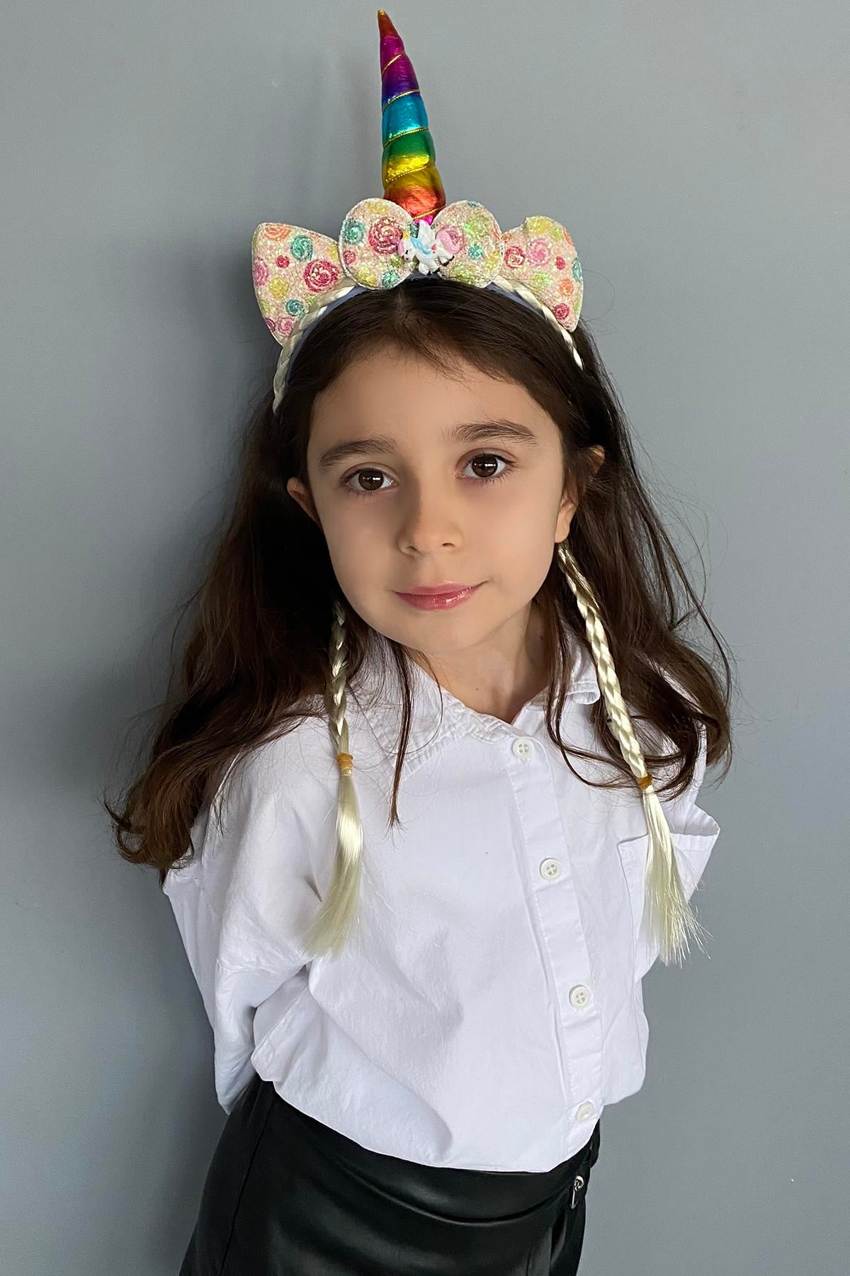 12li Karışık Renk Örgü Detaylı Unicorn Taç