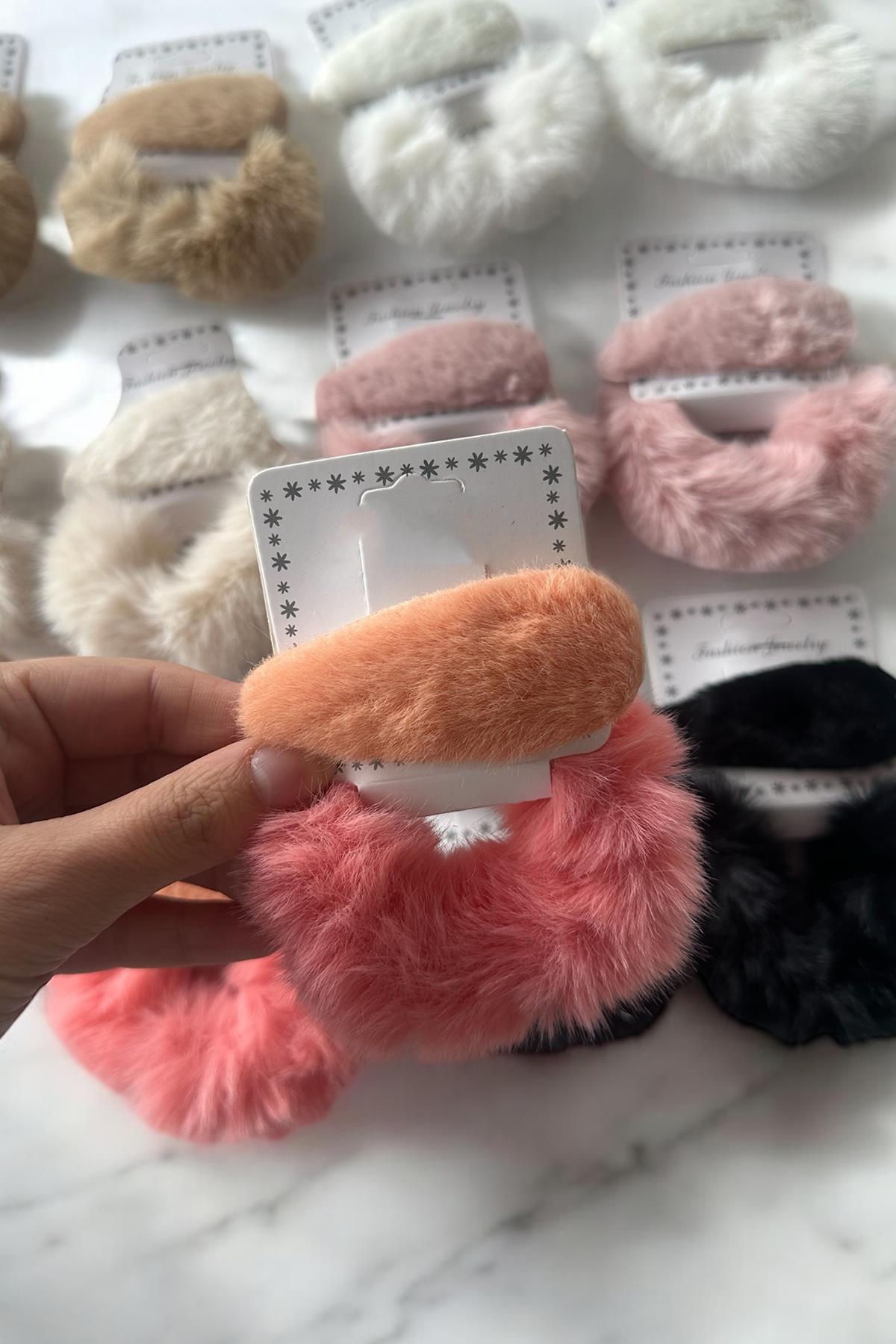 12li Karışık Renk Yan Toka Ve Simit Toka Peluş Toka Set 