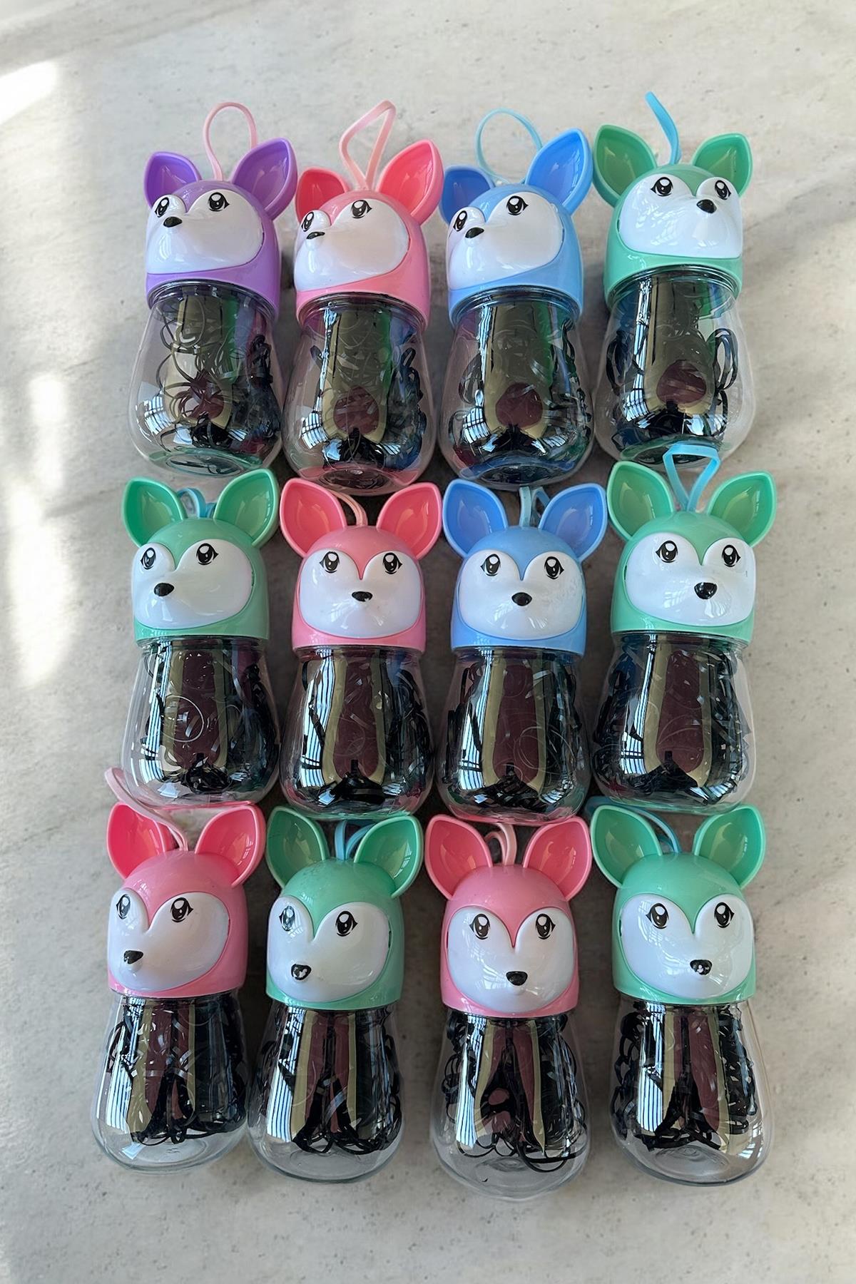 12li Siyah Renk Köpek Figürlü Lastik Toka Set