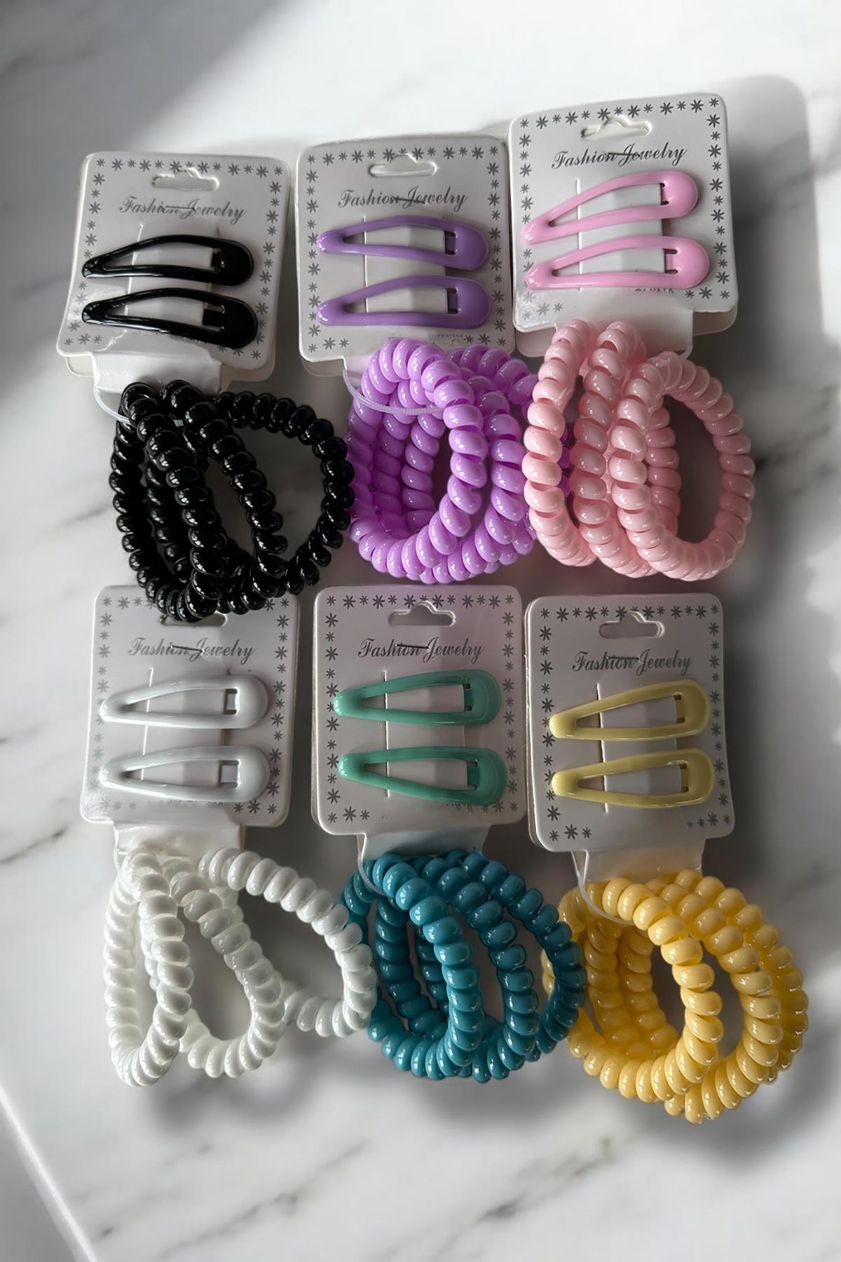 12lu Karışık Renk Yan Toka Ve Helezon Toka Set 