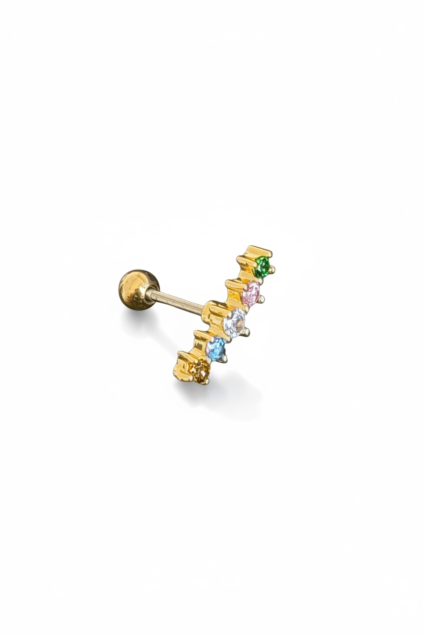 Altın Renk Taşlı Cerrahi Çelik Tragus/Kıkırdak Küpe/Piercing (Tek)