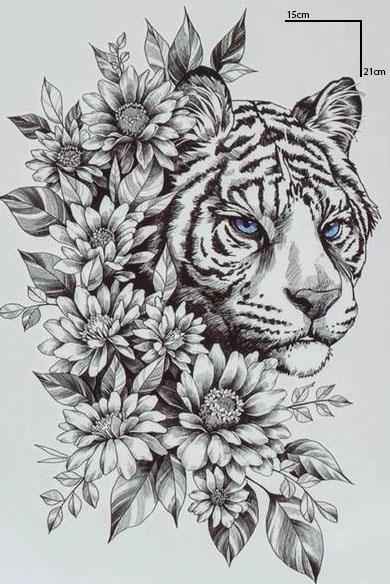 Kaplan Ve Çiçek Figürlü Geçici Dövme Tattoo