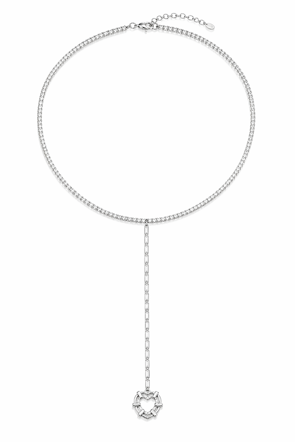 Gümüş Renk Kalp Figürlü Taş Detaylı Choker Kolye