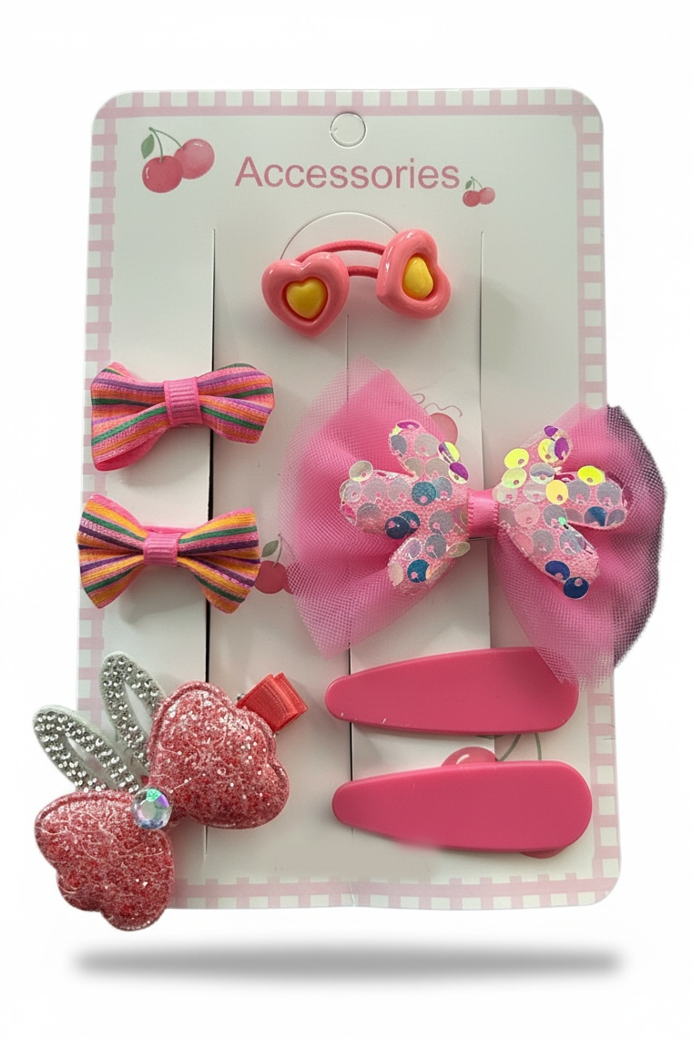 Pembe Renk Kurdele Figürlü Lastik, Yan Toka Set