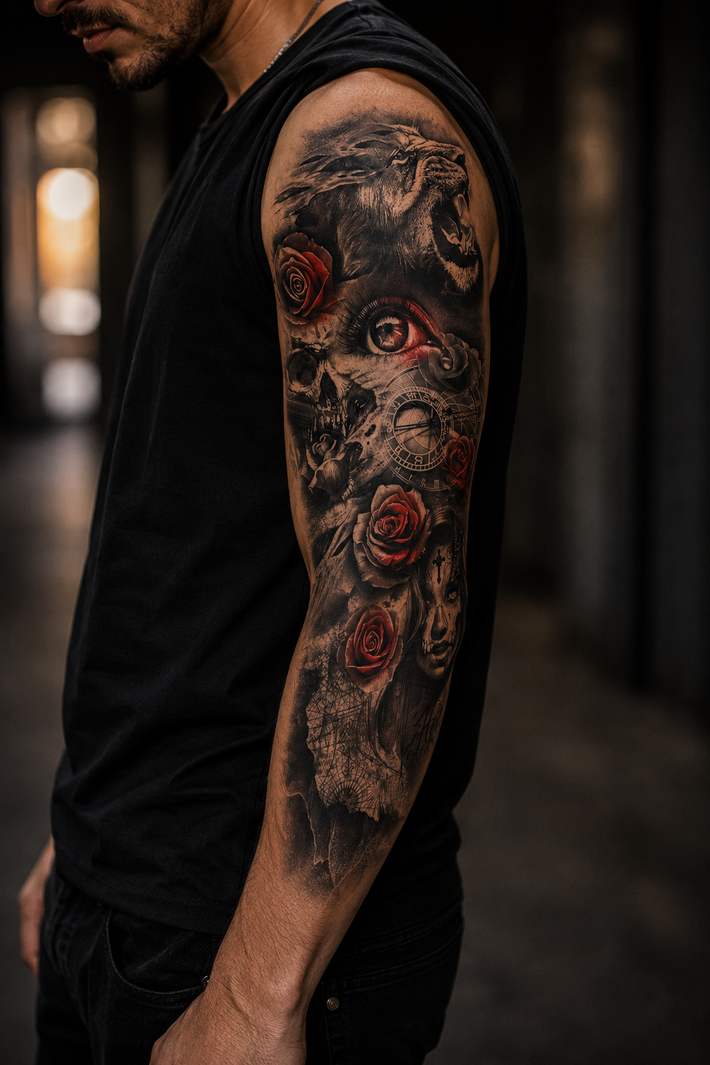 Gül Ve Aslan Kol Geçici Dövme Tattoo