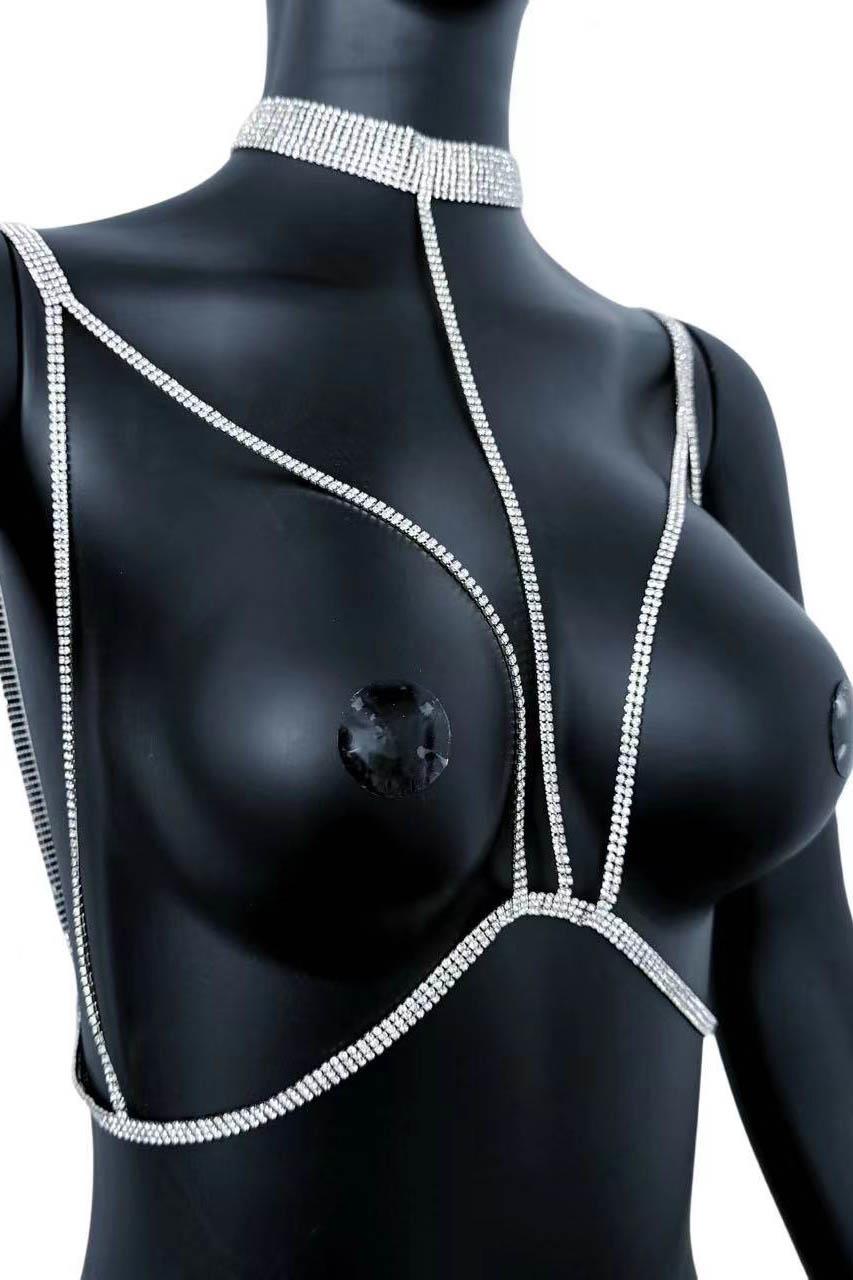 Gümüş Renk Taş Detaylı Tasarım Vücut Aksesuar