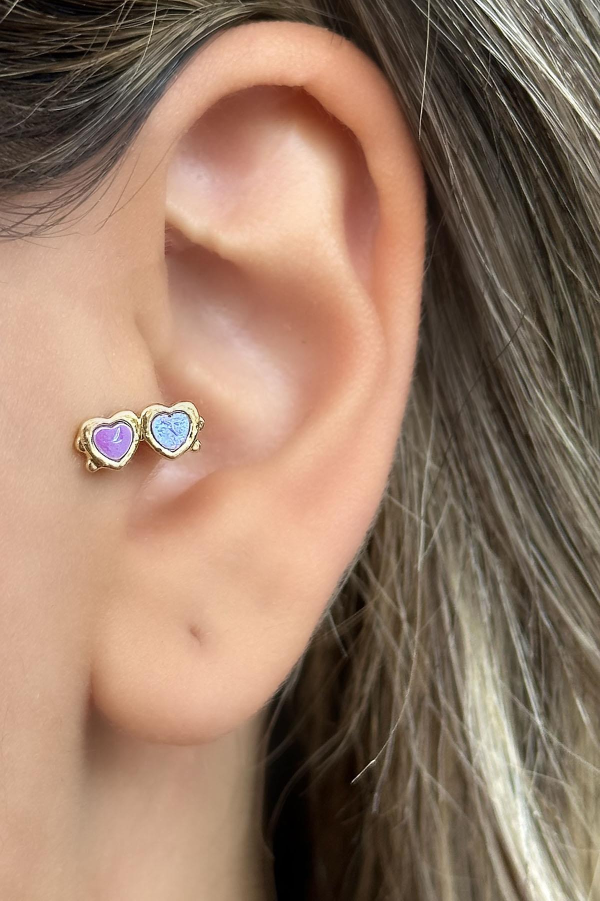 Altın Renk Gözlük Figürlü Çelik Tragus/Kıkırdak Küpe/Piercing (Tek)