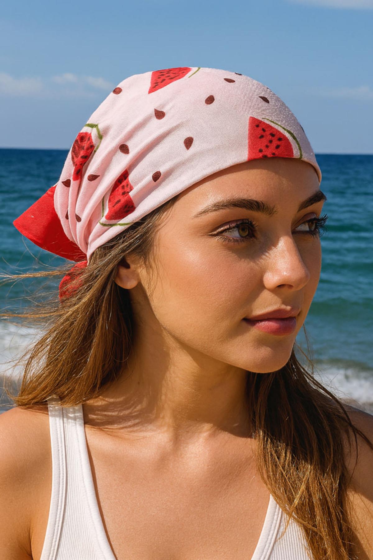 Karışık Renk Karpuz Desenli Fular