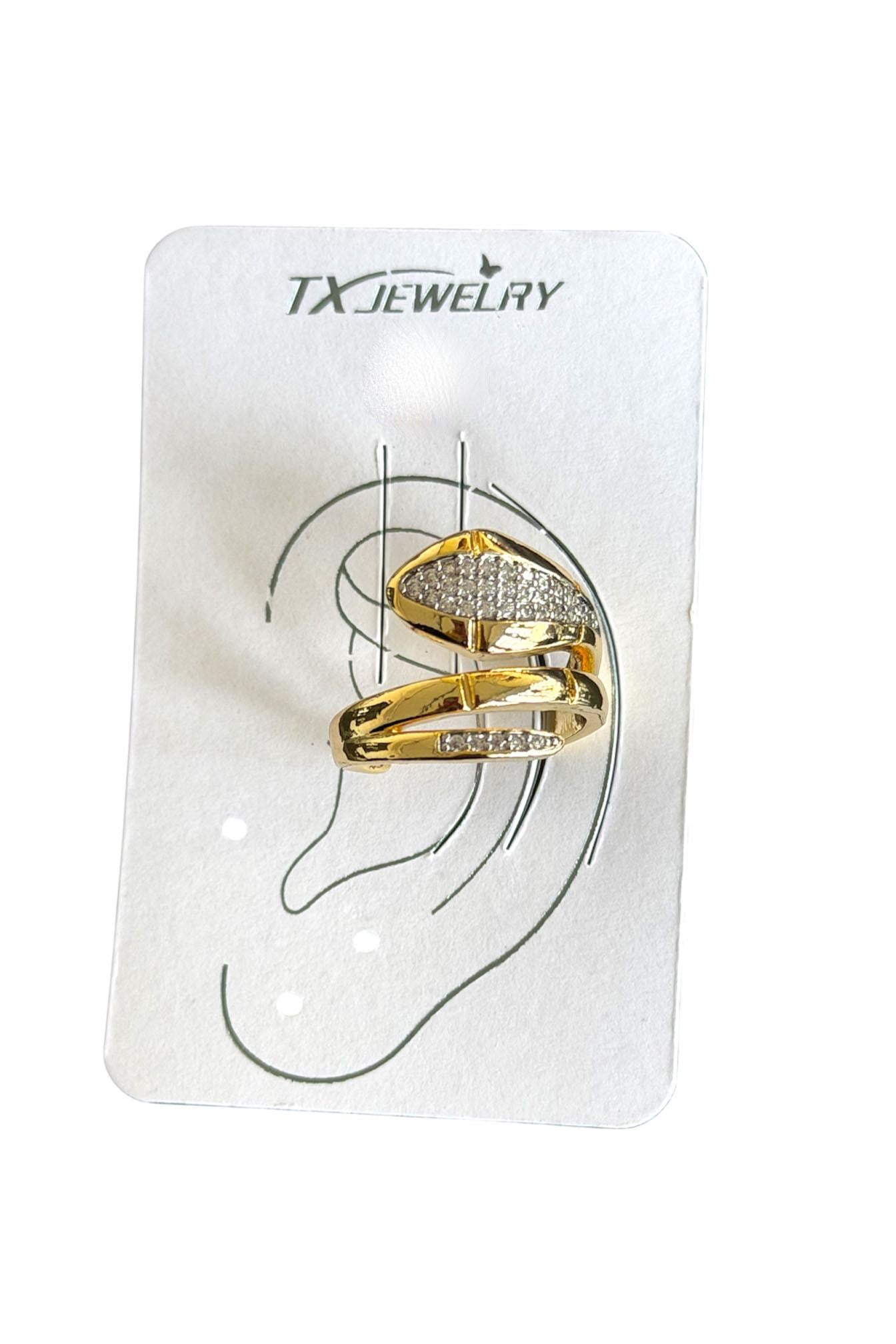 Altın Ve Gümüş Renk Taş Detaylı 14K Altın Kaplama TX Ear Cuff (Tek) 