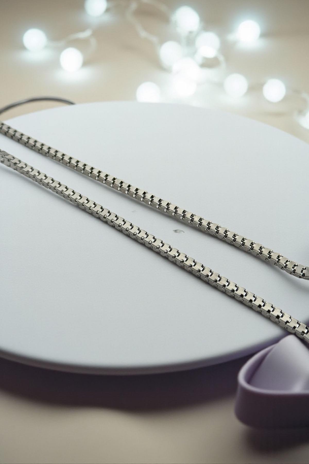 Gümüş Renk Erkek Zincir Çelik Kolye (55cm)