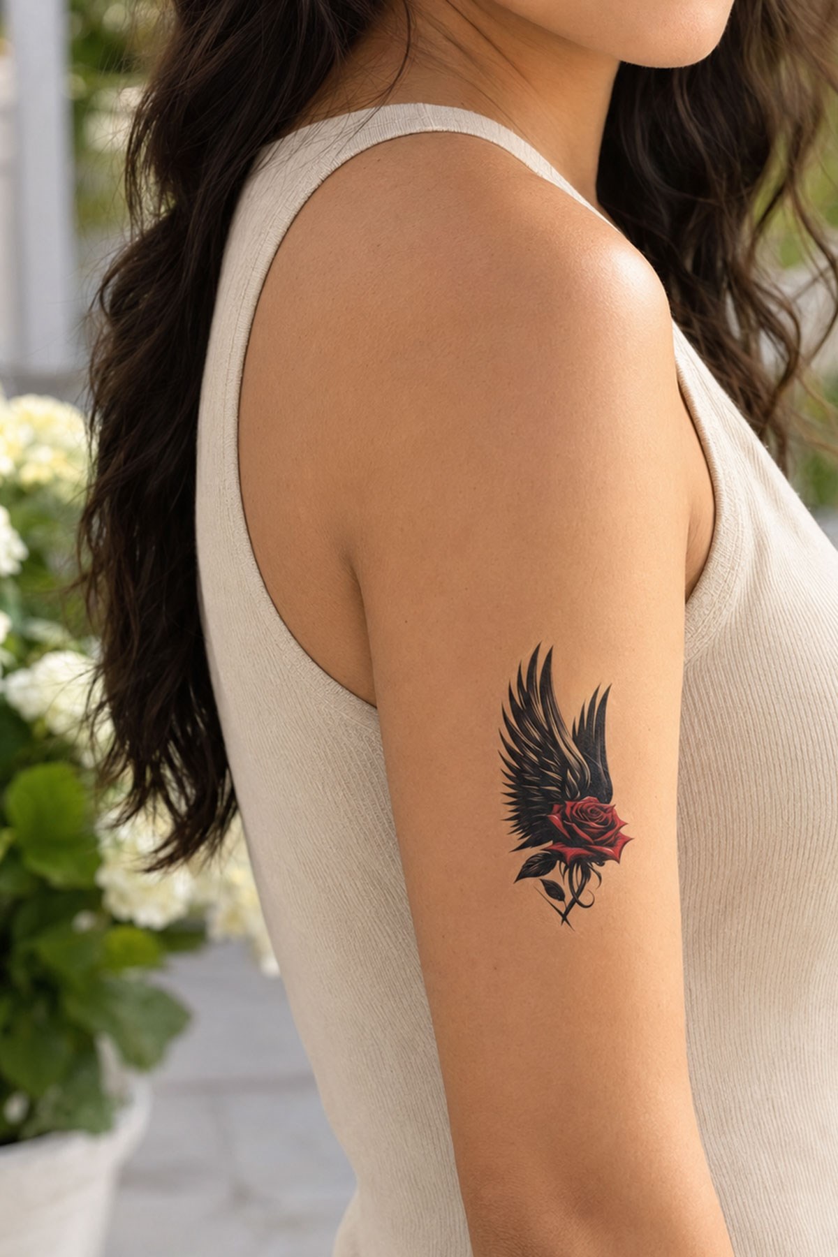 Gül Ve Kanat Mini Geçici Dövme Tattoo