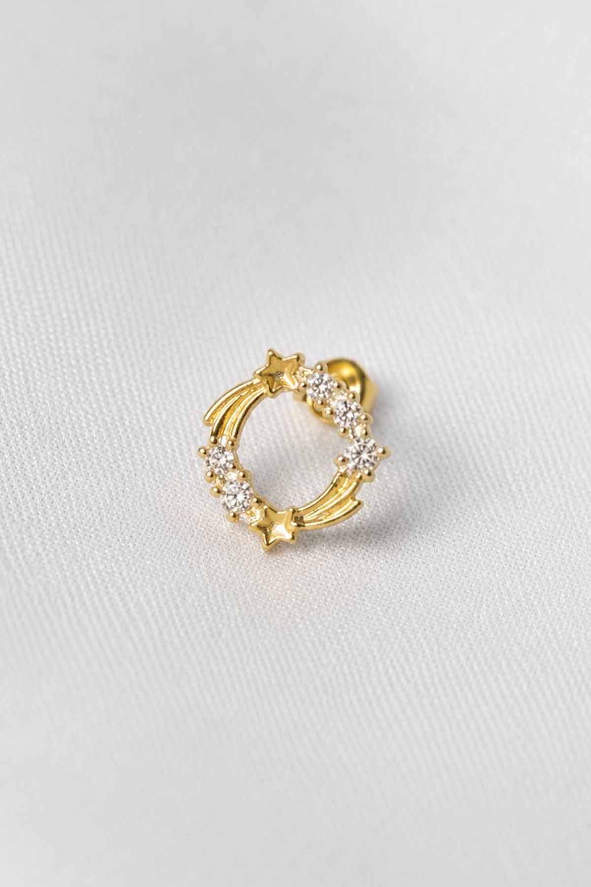 Altın Renk Taşlı Cerrahi Çelik Tragus/Kıkırdak Küpe/Piercing (Tek)