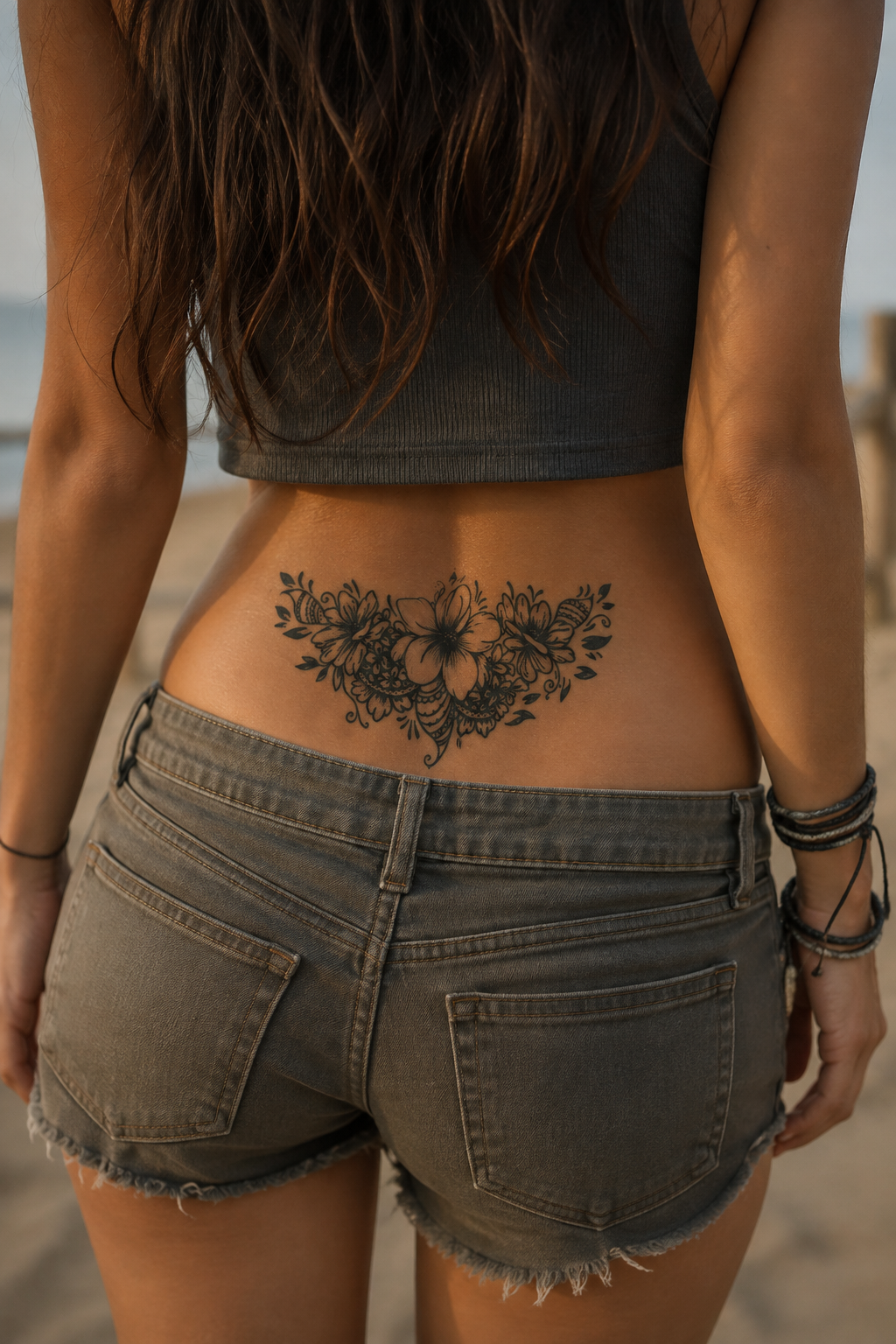 Çiçekli Sonradan Kararan Yarı Kalıcı Geçici Dövme Tattoo