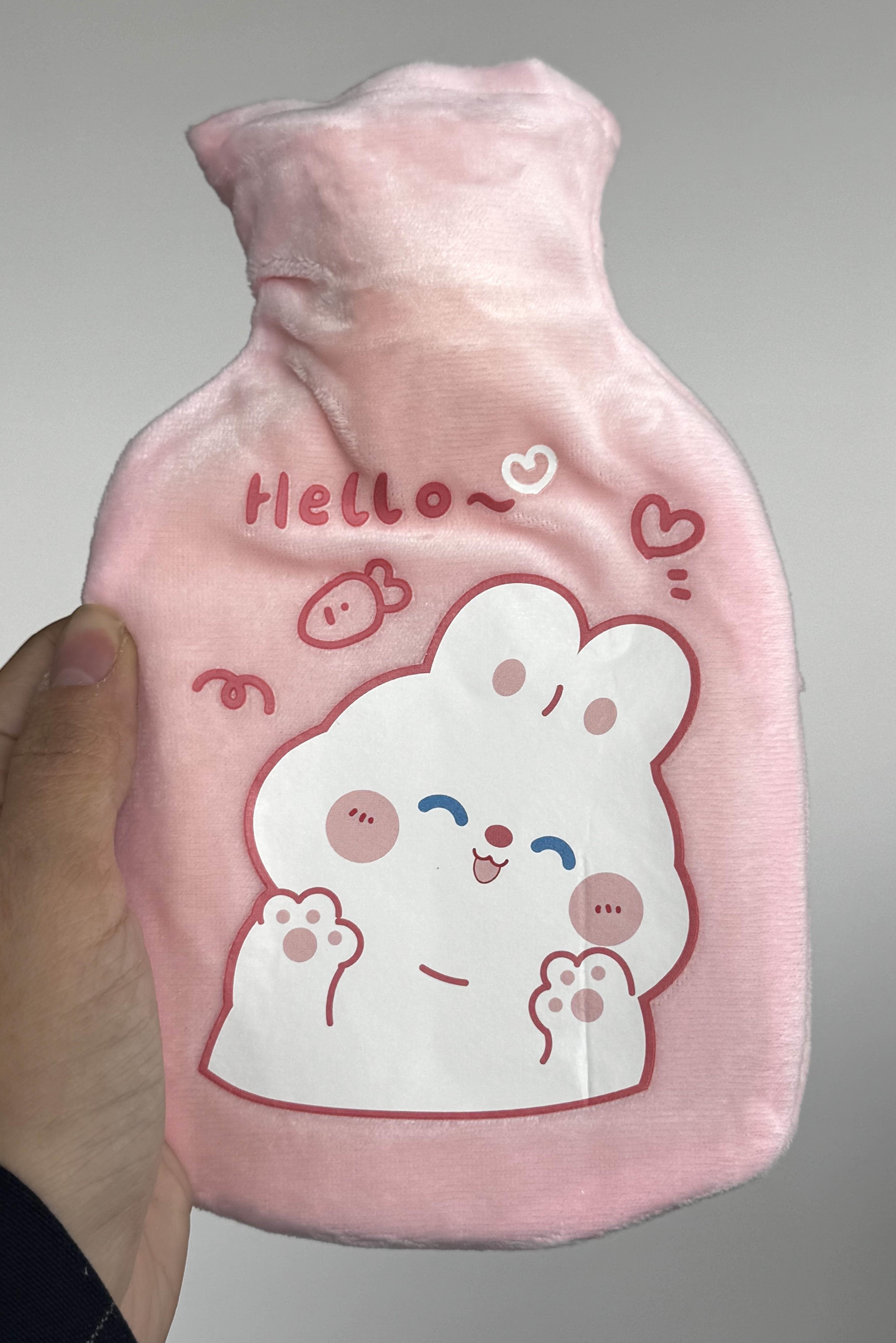 Pembe Renk Tavşan Figürlü Peluş Sıcak Su Torbası