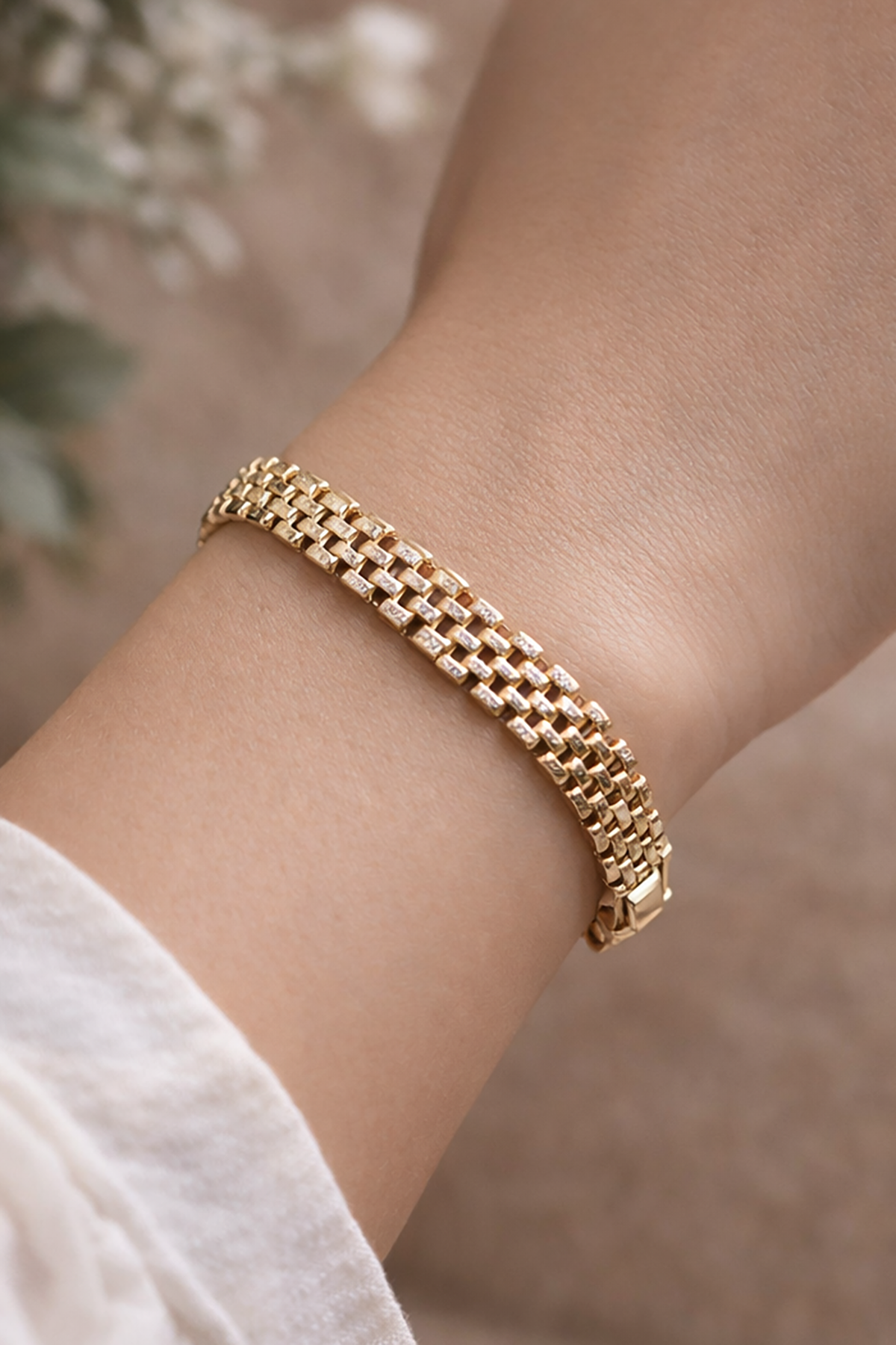 Altın Renk Taş Detaylı Çelik Xupıng VİP Bileklik