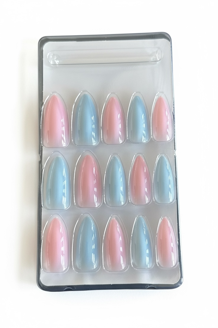 24lü Pembe Ve Mavi Renk Takma Tırnak Set (Yapıştırıcılı)