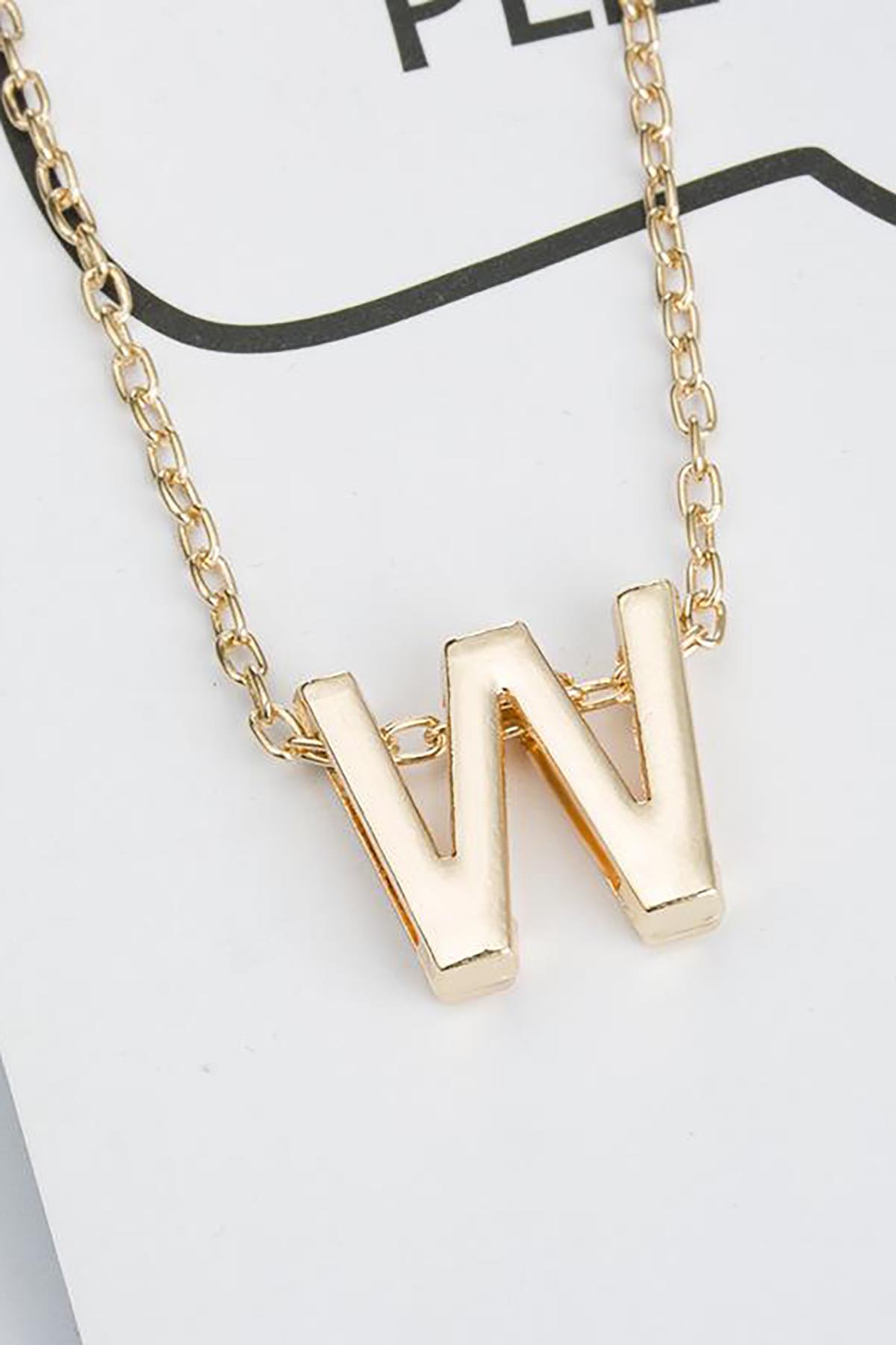 Altın Renk W Harf Çelik Kolye