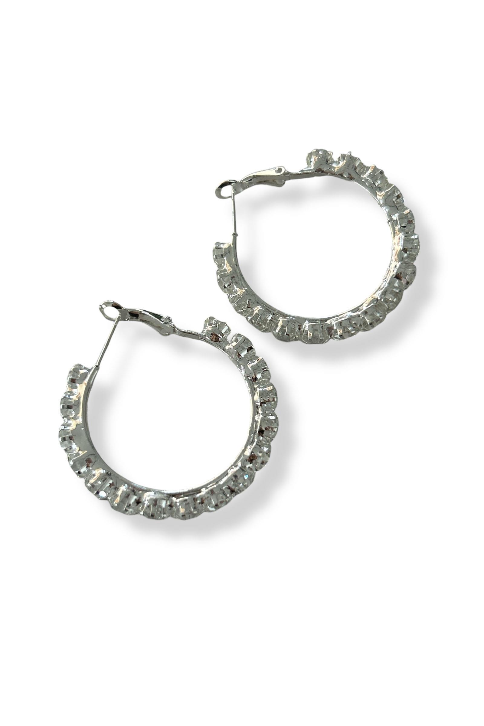 Gümüş Renk Taş Detaylı Halka Küpe 3MM (Çift)