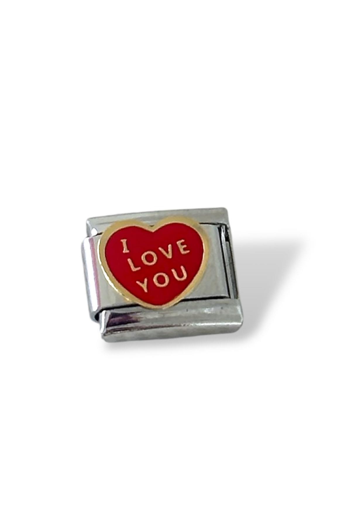Gümüş Renk I Love You Yazılı Çelik Nomination Charm (Tek)