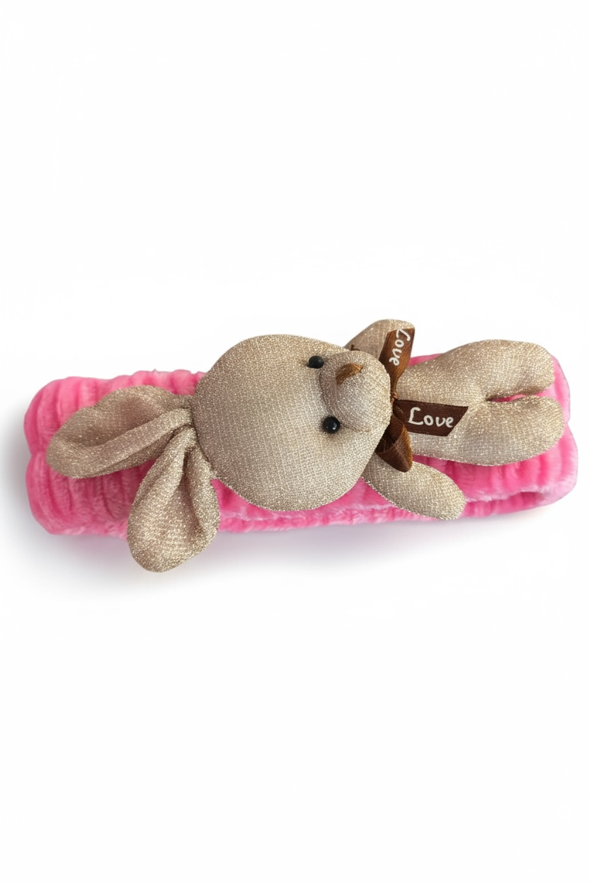 Fuşya Ve Bej Renk Tavşan Figürlü Peluş Saç Bandı