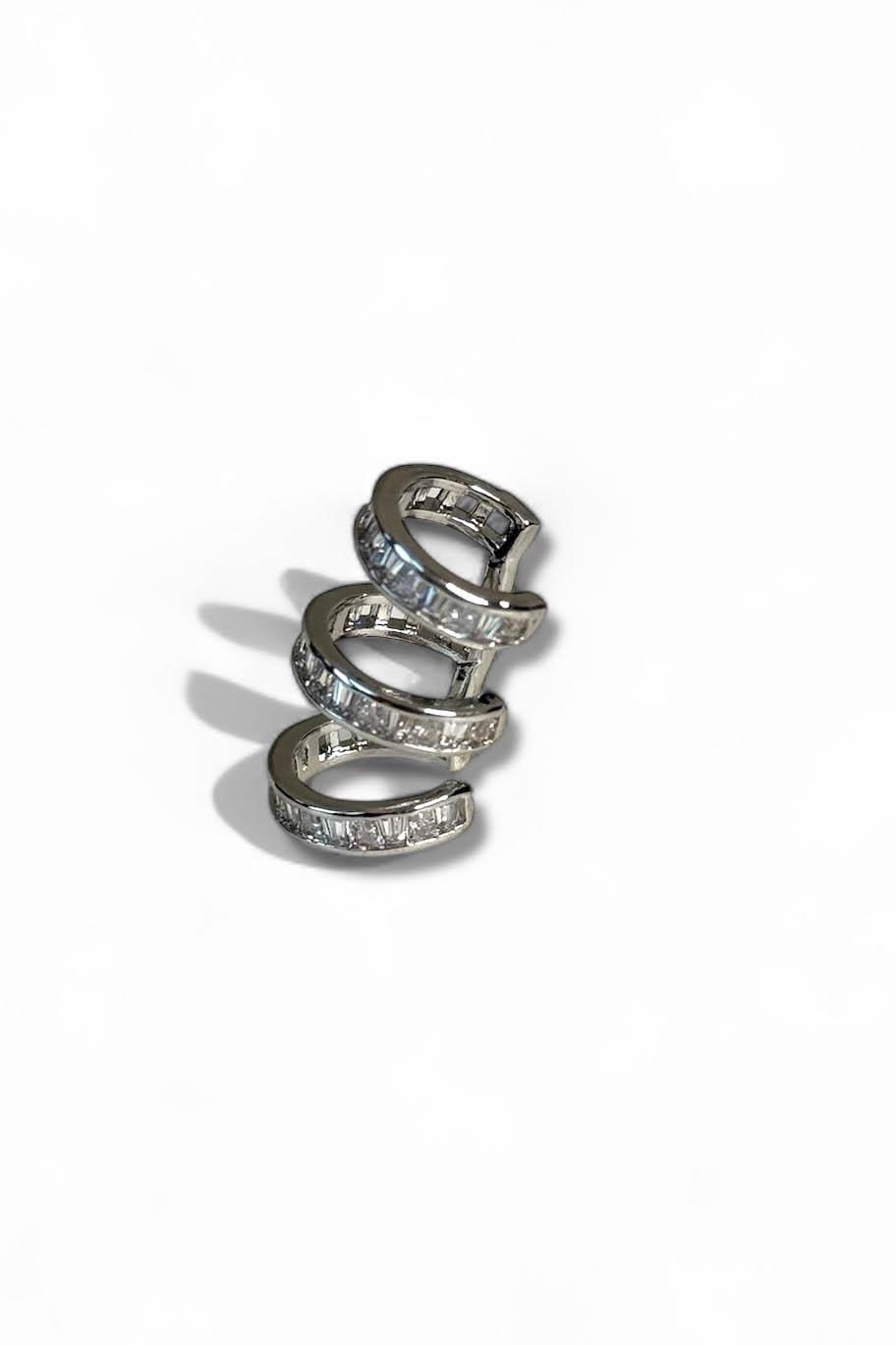 Gümüş Renk Taş Detaylı Üçlü Görünümlü Ear Cuff (Tek)