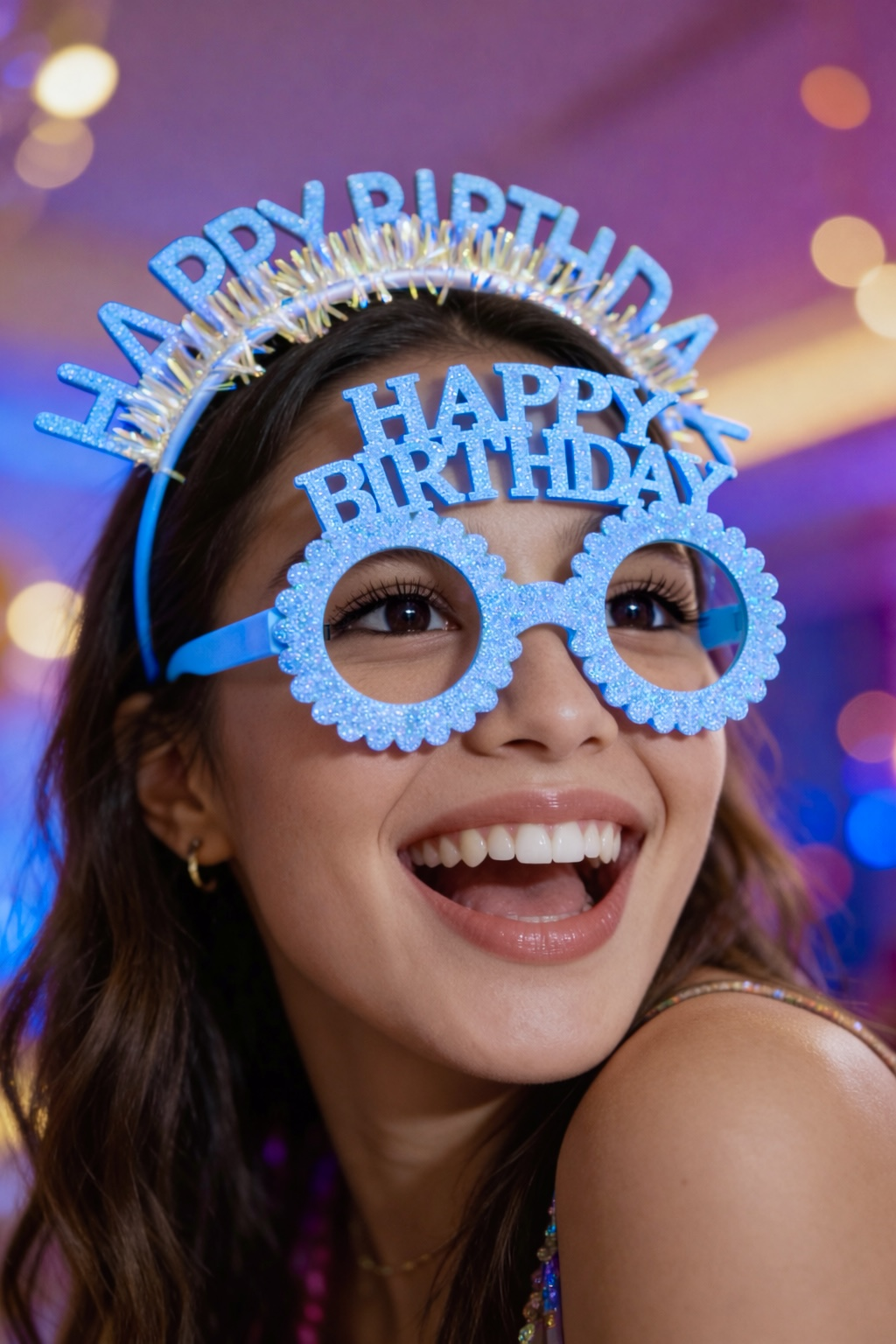 Mavi Renk Happy Birthday Yazılı Gözlük Ve Taç