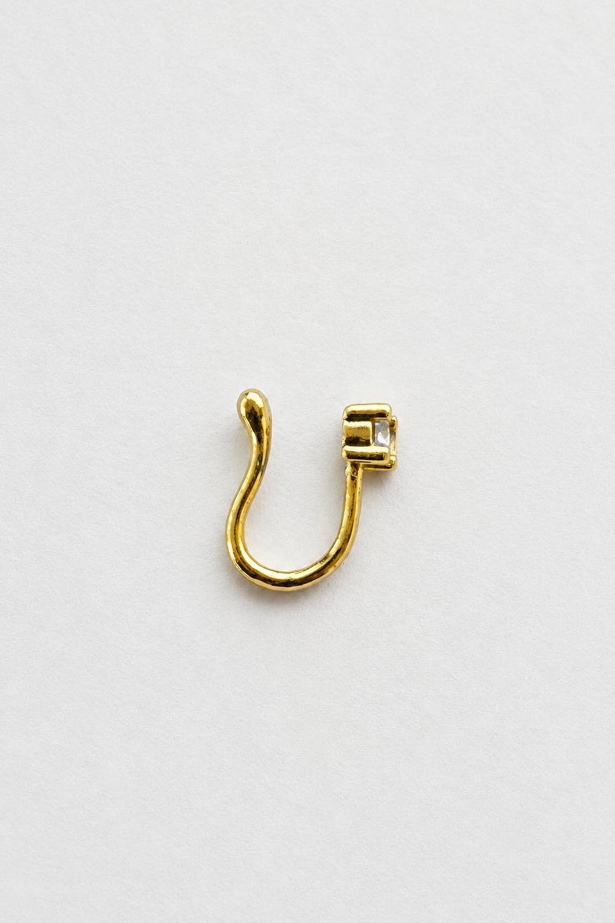 Altın Renk Taş Detaylı Cerrahi Çelik Deliksiz Kulak/Burun Piercing 