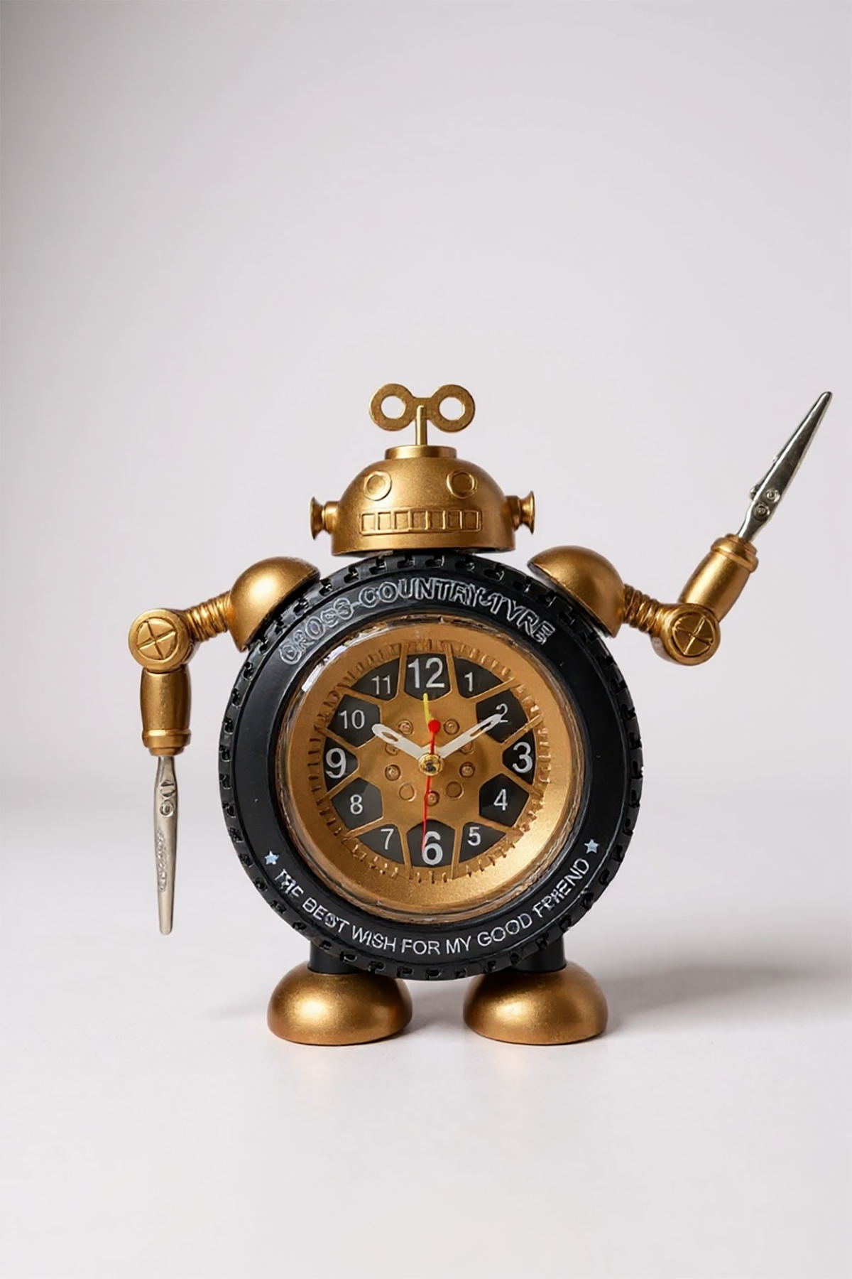 Karışık Renk Tekerlek Figürlü Mini Dekoratif Alarmlı Yuvarlak Masa Saati