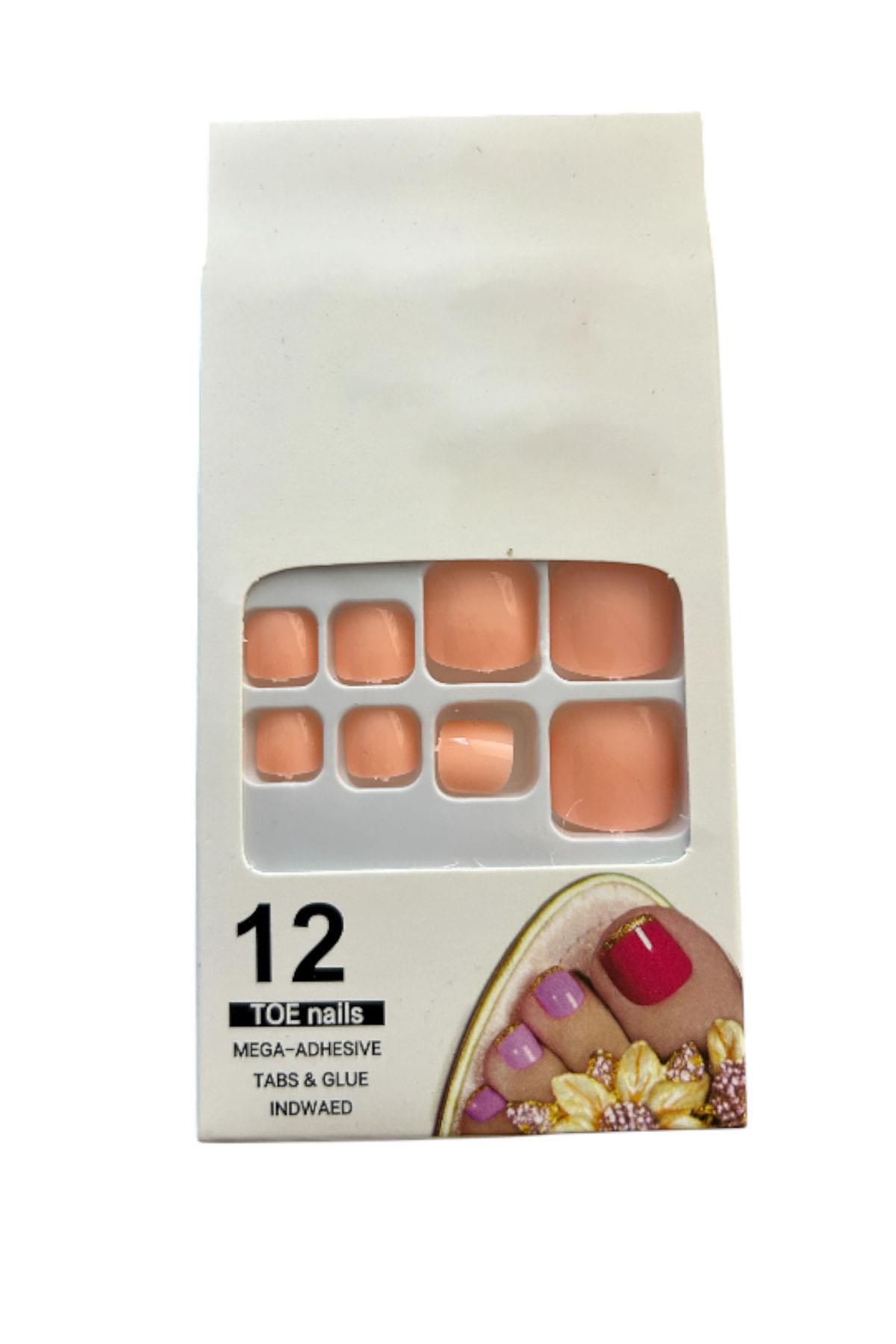 12li Açık Pembe Renk Takma Tırnak Set (Yapıştırıcılı)