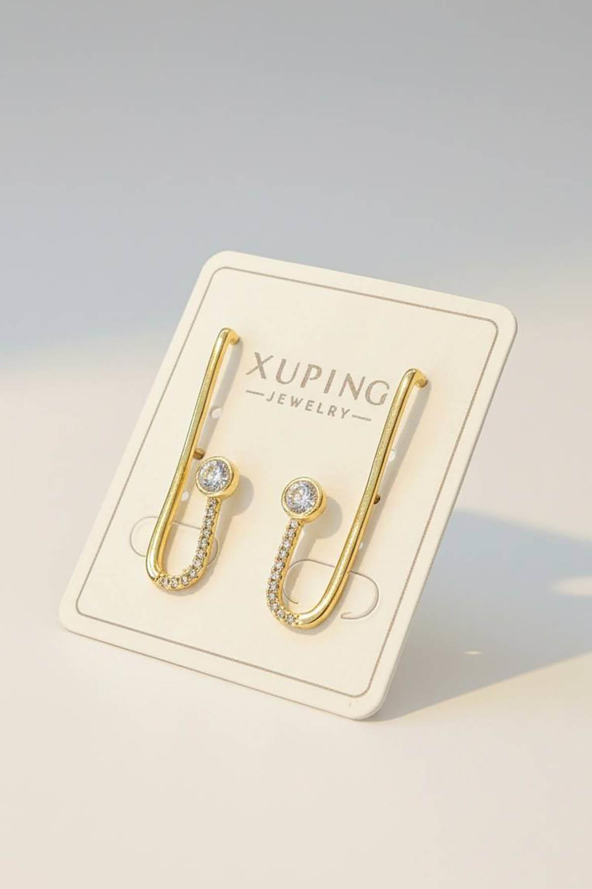 Altın Renk 14K Altın Kaplama Taş Detaylı Xuping Küpe (Çift)