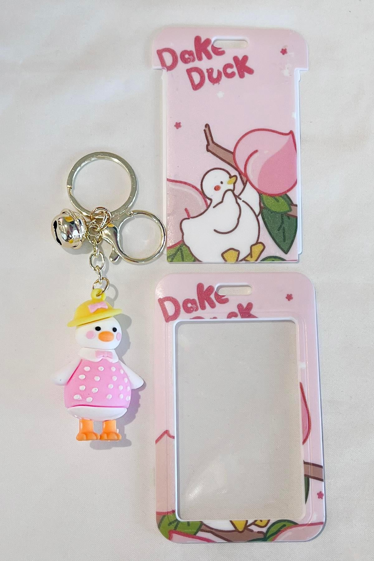 Pembe Ördek Figürlü Kartlıklı Anahtarlık