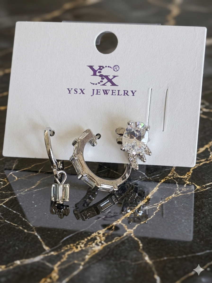Gümüş Renk 3lü Ysx Küpe Set