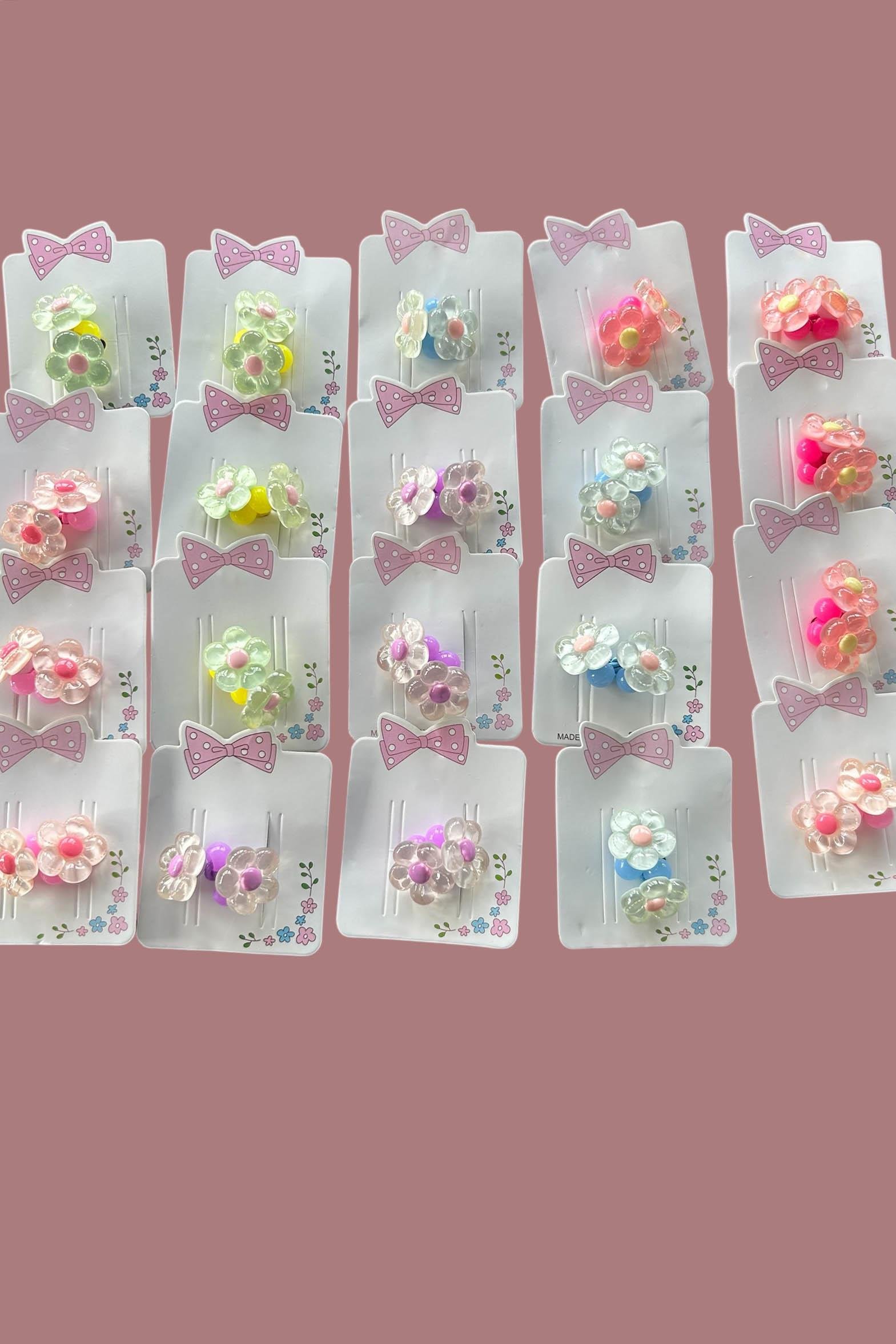 20li Karışık Renk Çiçek Figürlü Çocuk Lastik Toka Set