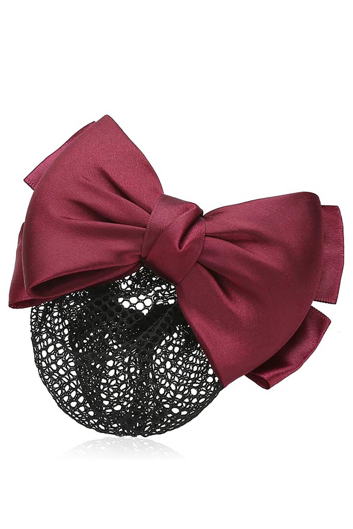 Bordo Renk Kurdele Figürlü Bale Tokası Otomat Klipsli File Toka