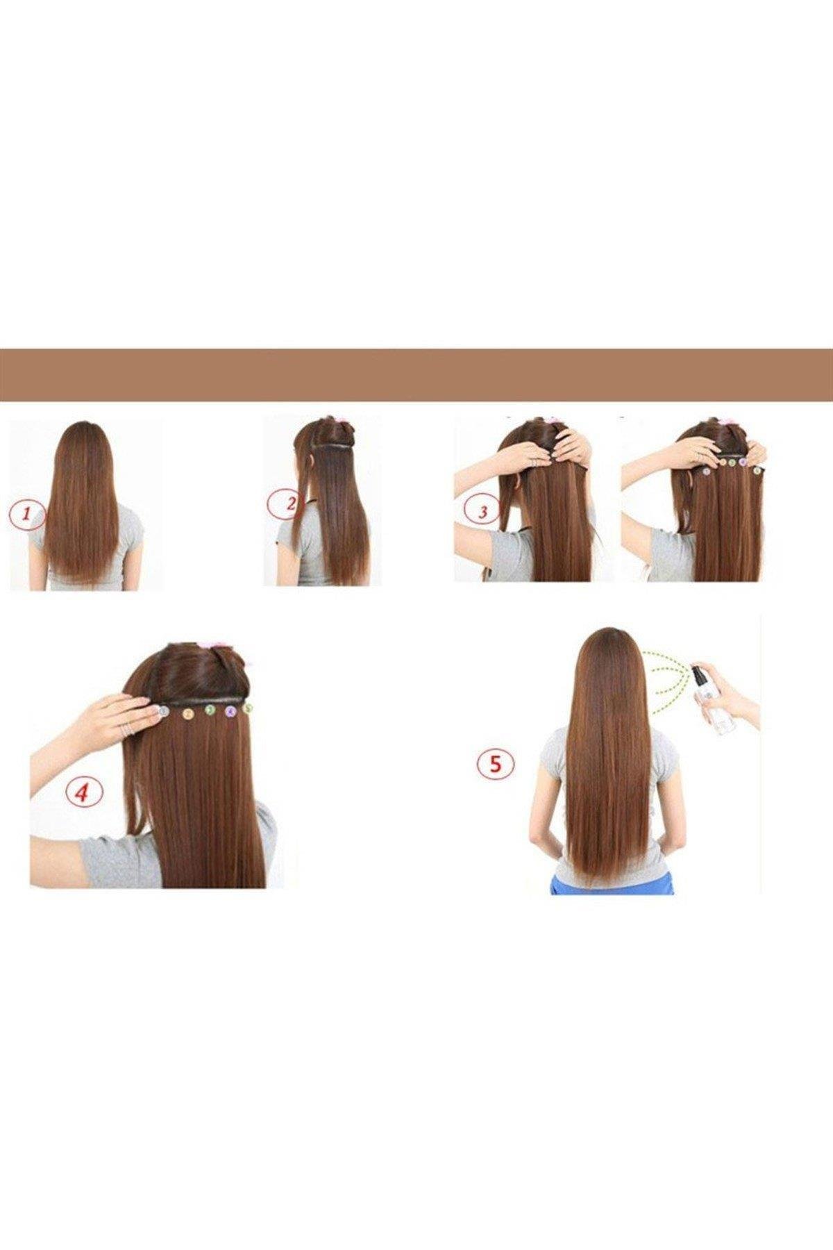 Isıya Dayanıklı Yarımay Çıt Çıt Saç - 1B - Siyah - Düz - 60 Cm - 110 Gr (Zeynep)