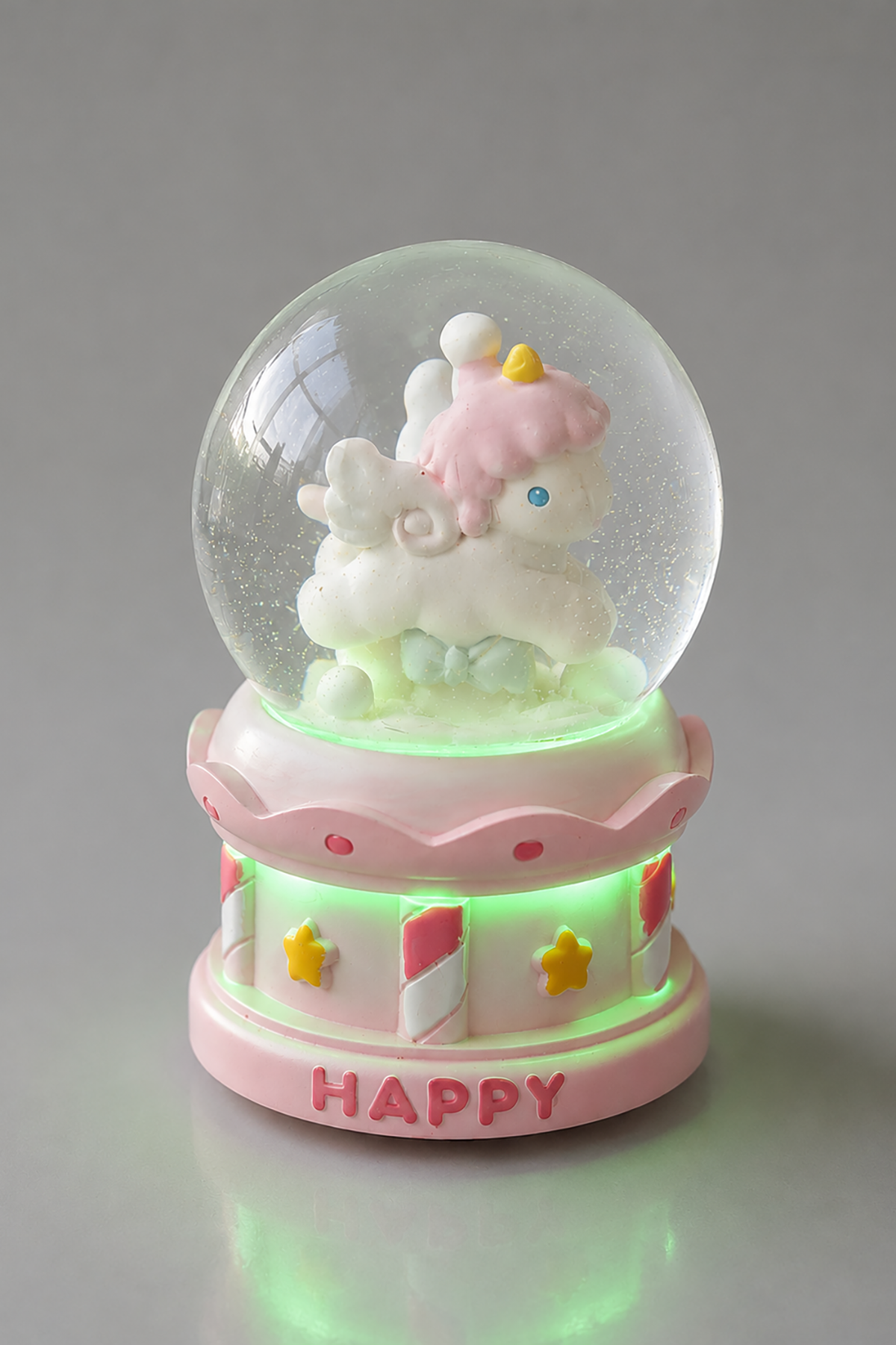 Pembe Renk Unicorn Figürlü Işıklı Küçük  Kar Küresi