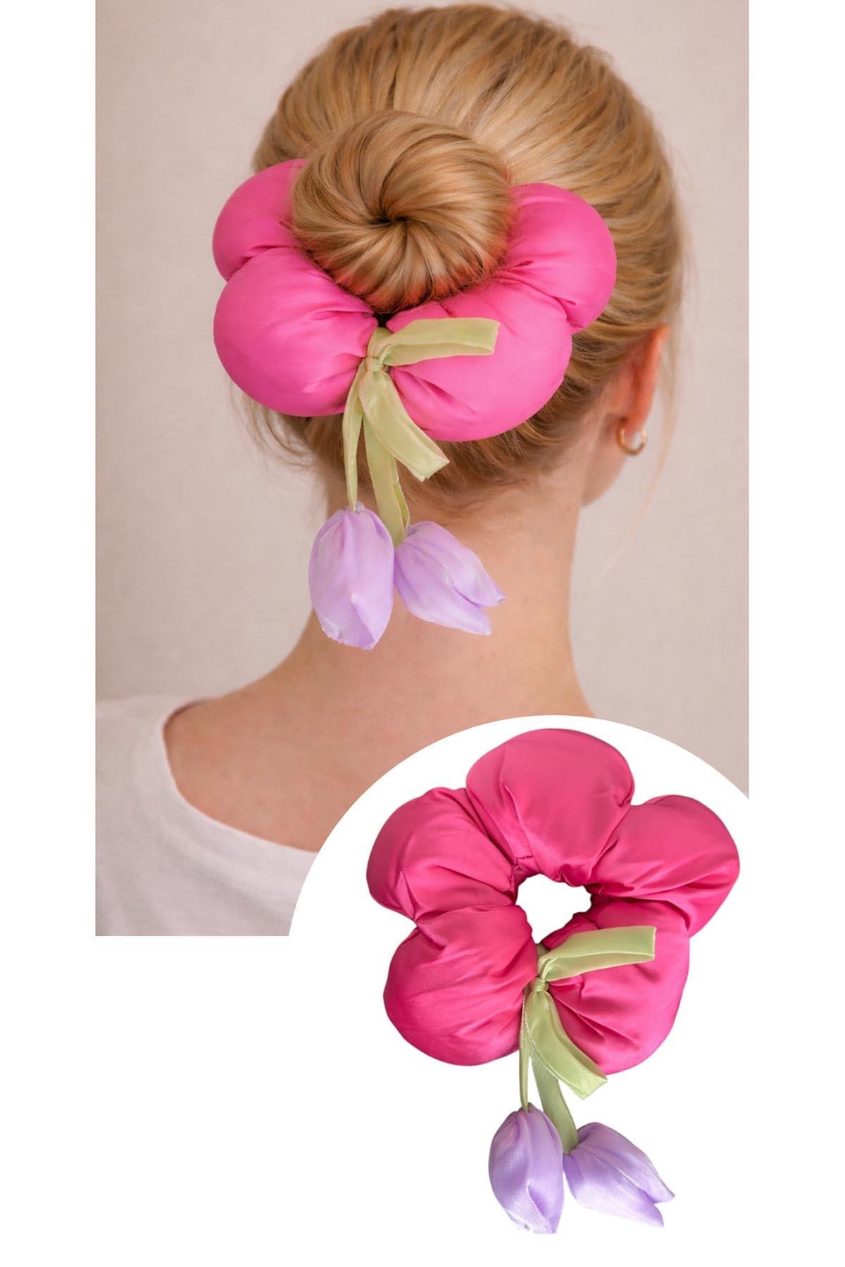 Pembe Renk Çiçek Figürlü Sallantılı Simit Toka