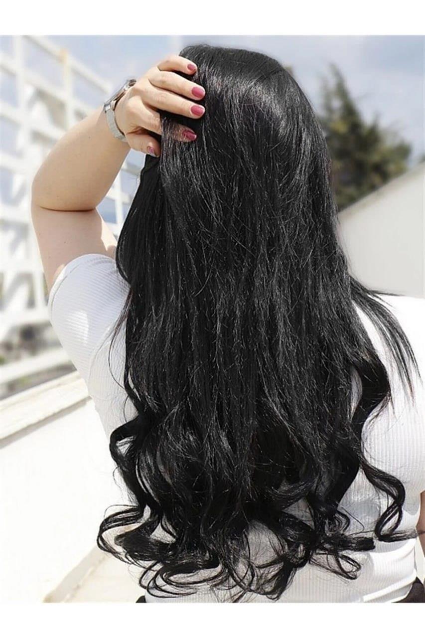 Isıya Dayanıklı Yarımay Çıt Çıt Saç - 1b - Siyah - Dalgalı - 60 Cm - 110 gr (Zeynep)