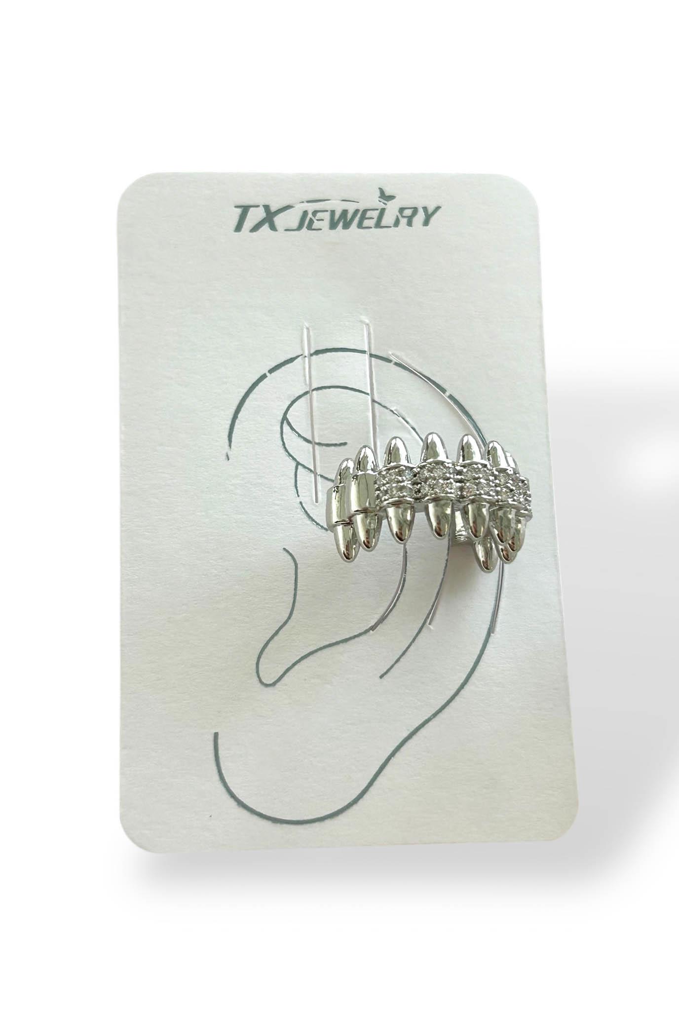 Gümüş Renk Taş Detaylı 14K Altın Kaplama TX Ear Cuff (Tek)