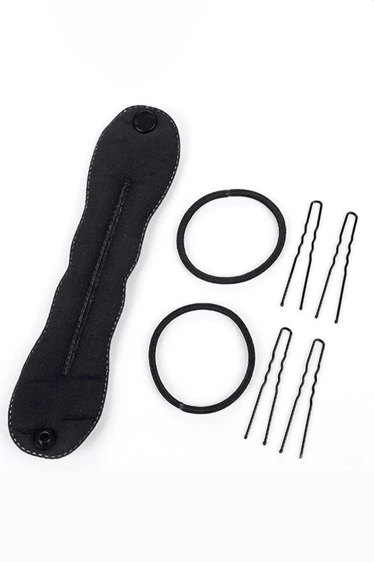 Siyah Renk Topuz Aparatı ve Toka Set